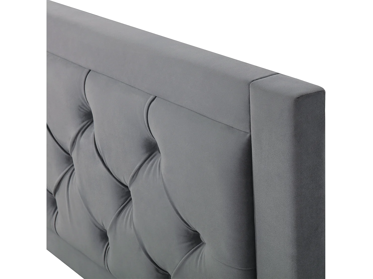 Cama com gavetas 140x200 cm - Cama de adulto com estofos Cabeceira e estrado de ripas - Estilo Chesterfield - Veludo cinzento