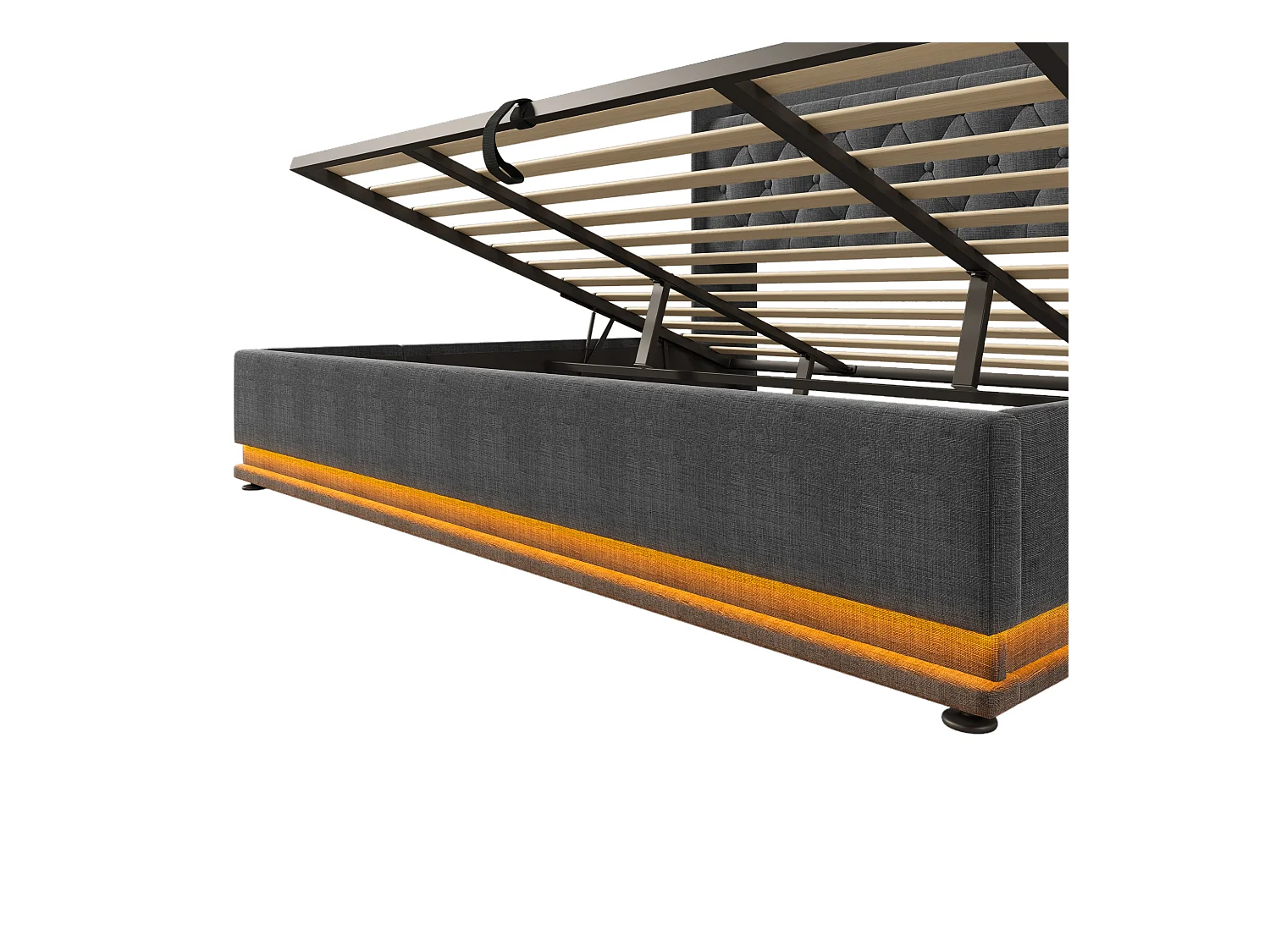 Lit coffre 180x200 cm - Lit double avec éclairage LED et recharge USB - lin gris - sans matelas