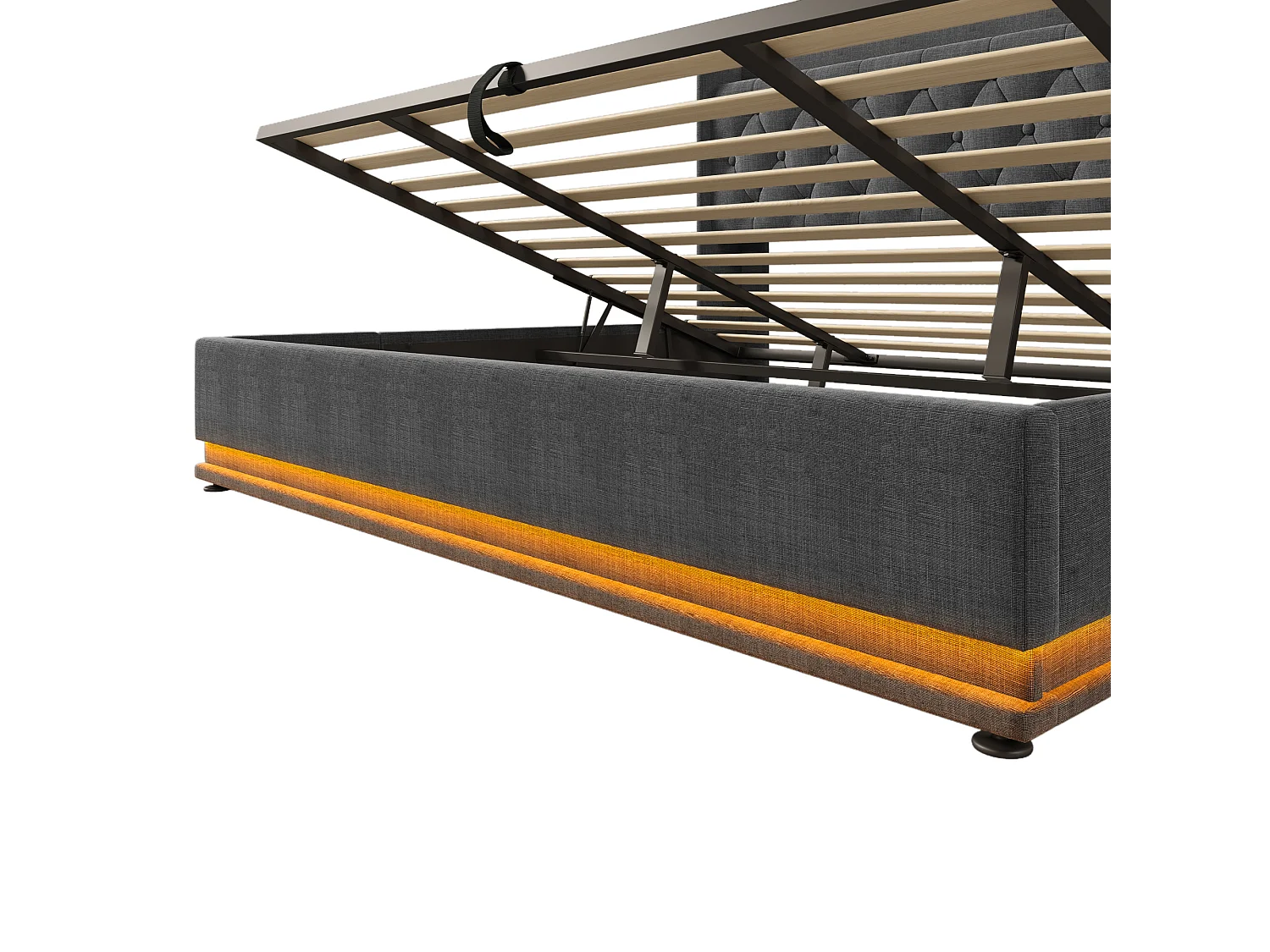 Cama com arrumação 180x200 cm - Cama de casal com iluminação LED e carregamento USB - linho cinzento - sem colchão