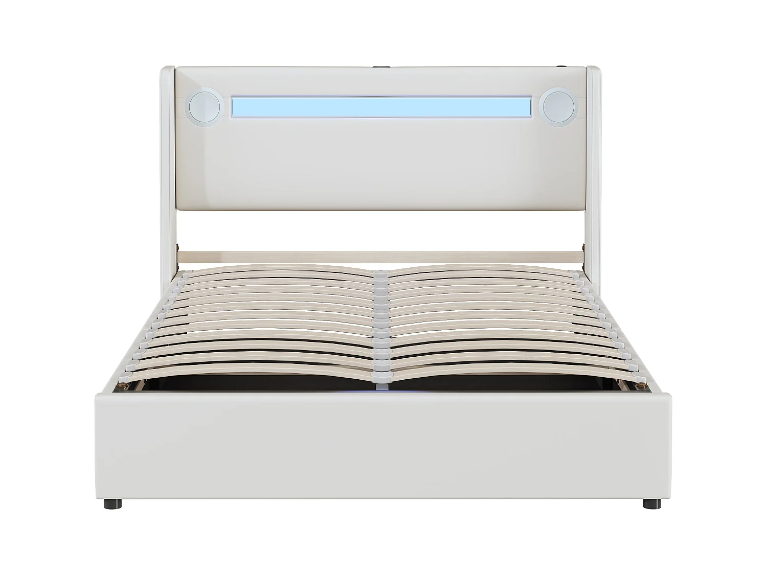 Lit coffre 140x200 cm - Lit adulte avec USB, lumière LED et lecteur Bluetooth - PU blanc - sans matelas