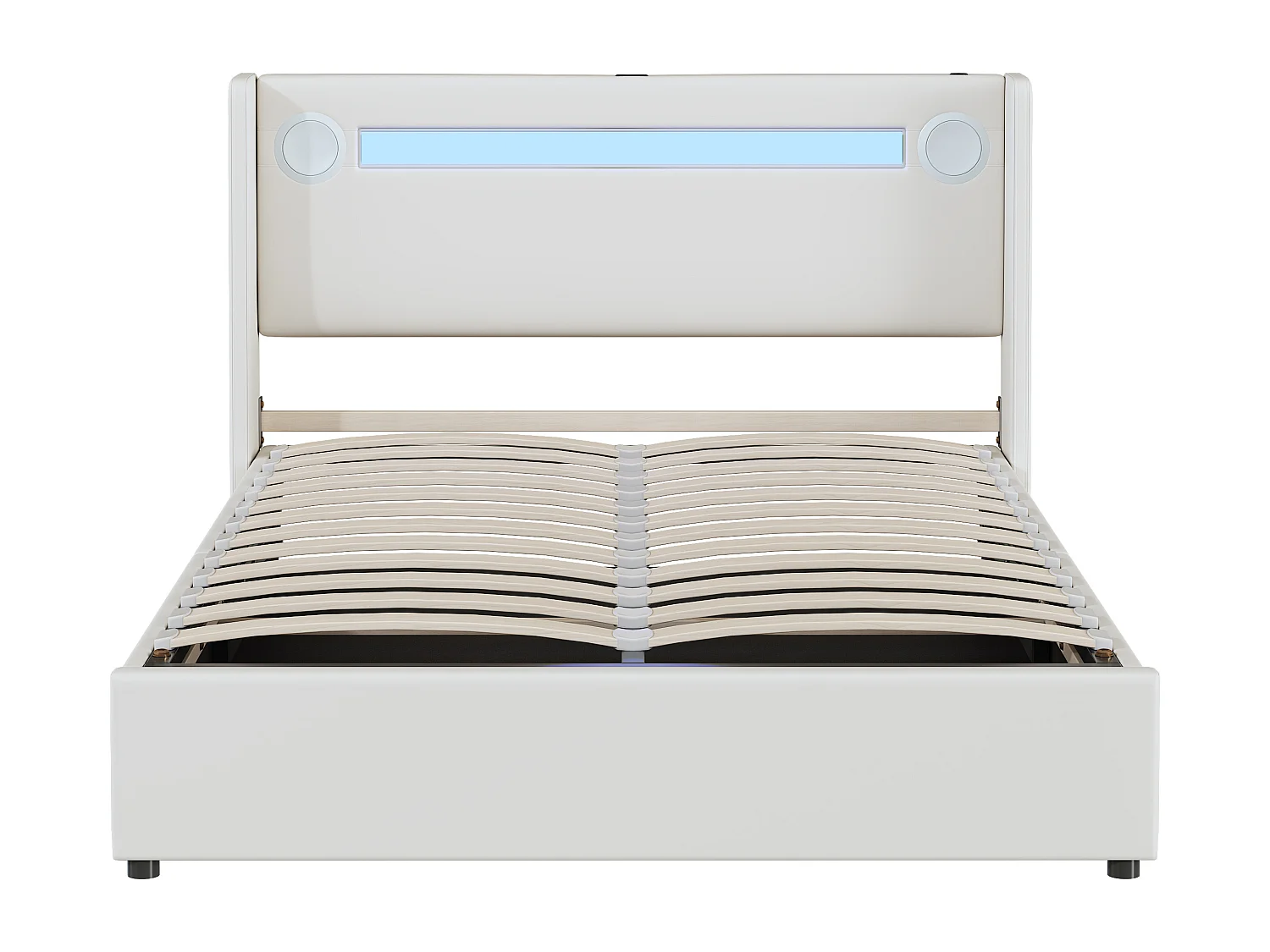 Lit coffre 140x200 cm - Lit adulte avec USB, lumière LED et lecteur Bluetooth - PU blanc - sans matelas