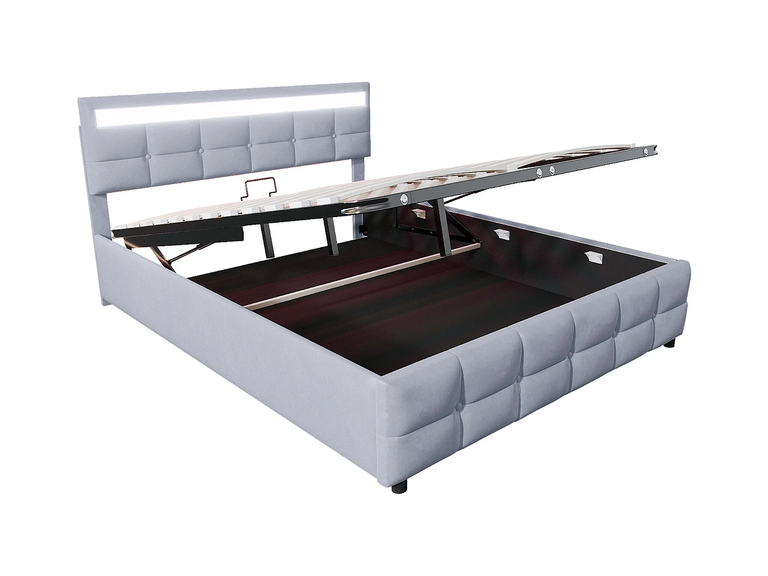 Cama com arrumação 180 x 200 cm - Cama de adulto com iluminação LED e estrado de ripas - veludo cinzento - sem colchão