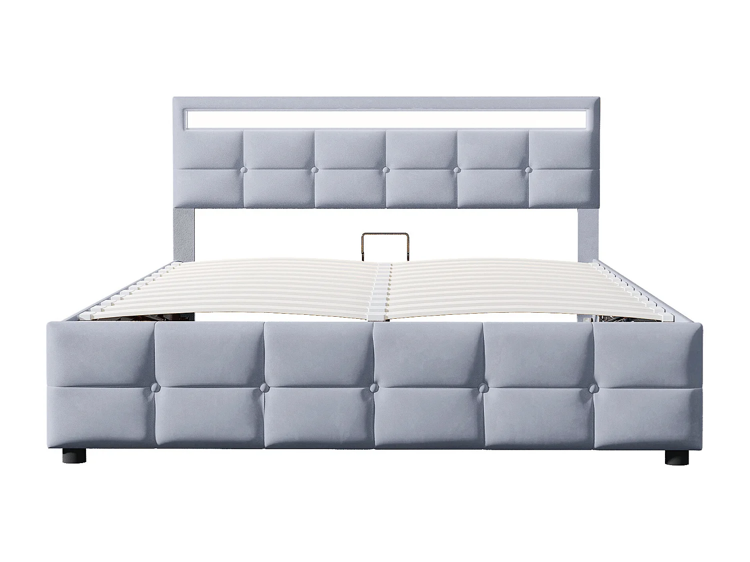 Cama con canapé 180x200 cm - Cama para adultos con iluminación LED y somier de láminas - terciopelo gris - sin colchón