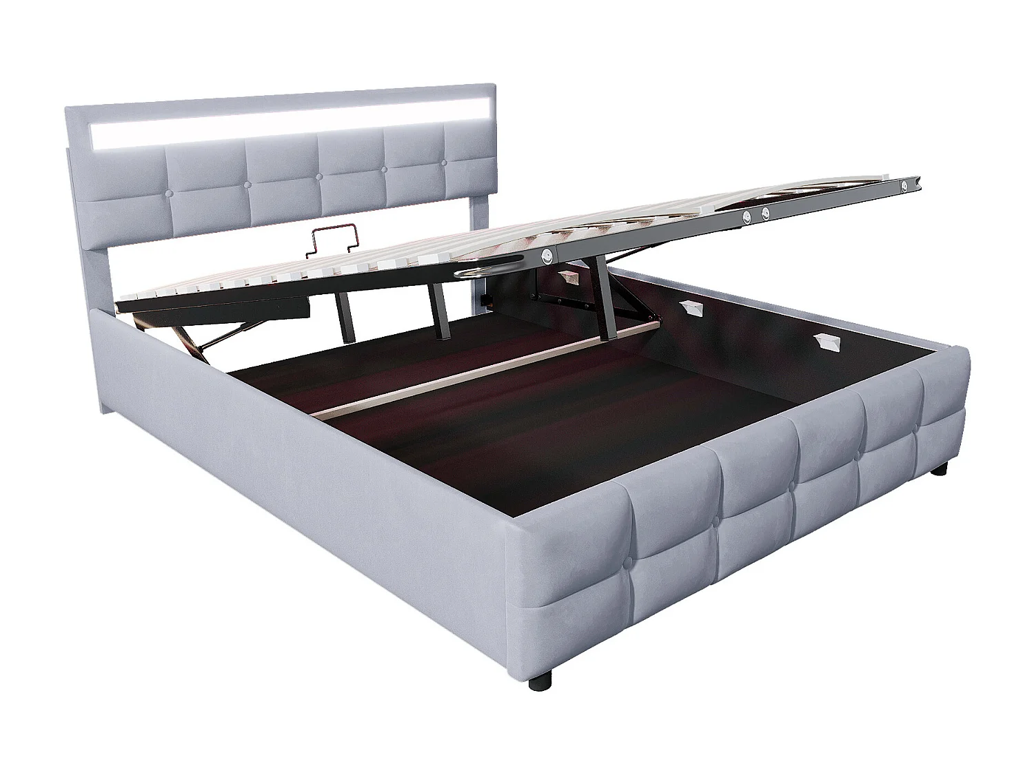 Cama con canapé 180x200 cm - Cama para adultos con iluminación LED y somier de láminas - terciopelo gris - sin colchón