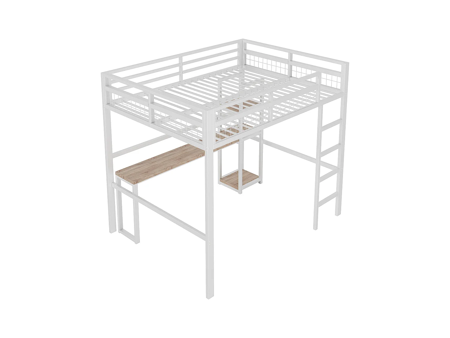 Hochbett 140 x 200 cm - Einzelbett mit Treppe und Schreibtisch - schreibtisch mit steckdose - weiß