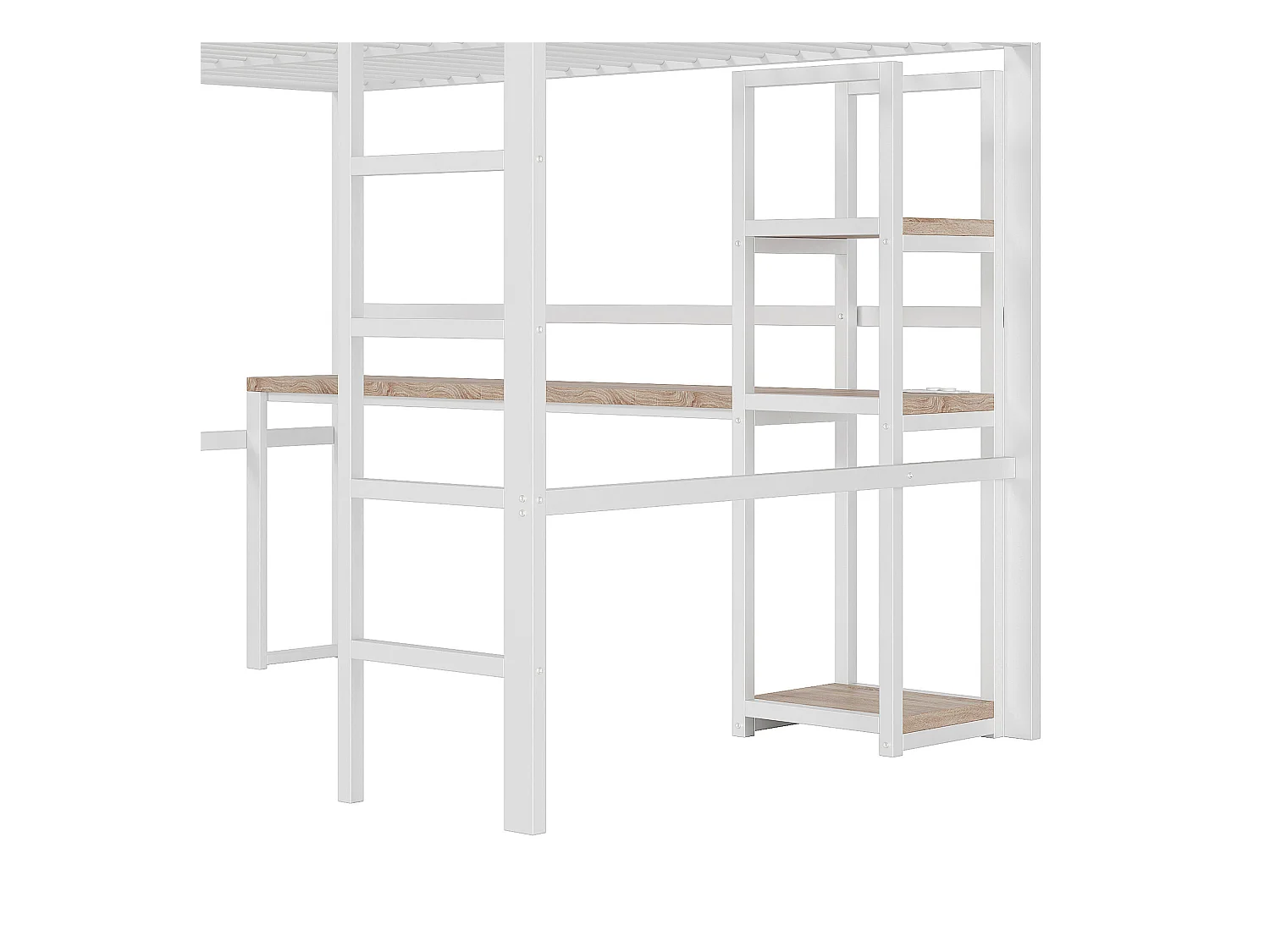 Hochbett 140 x 200 cm - Einzelbett mit Treppe und Schreibtisch - schreibtisch mit steckdose - weiß
