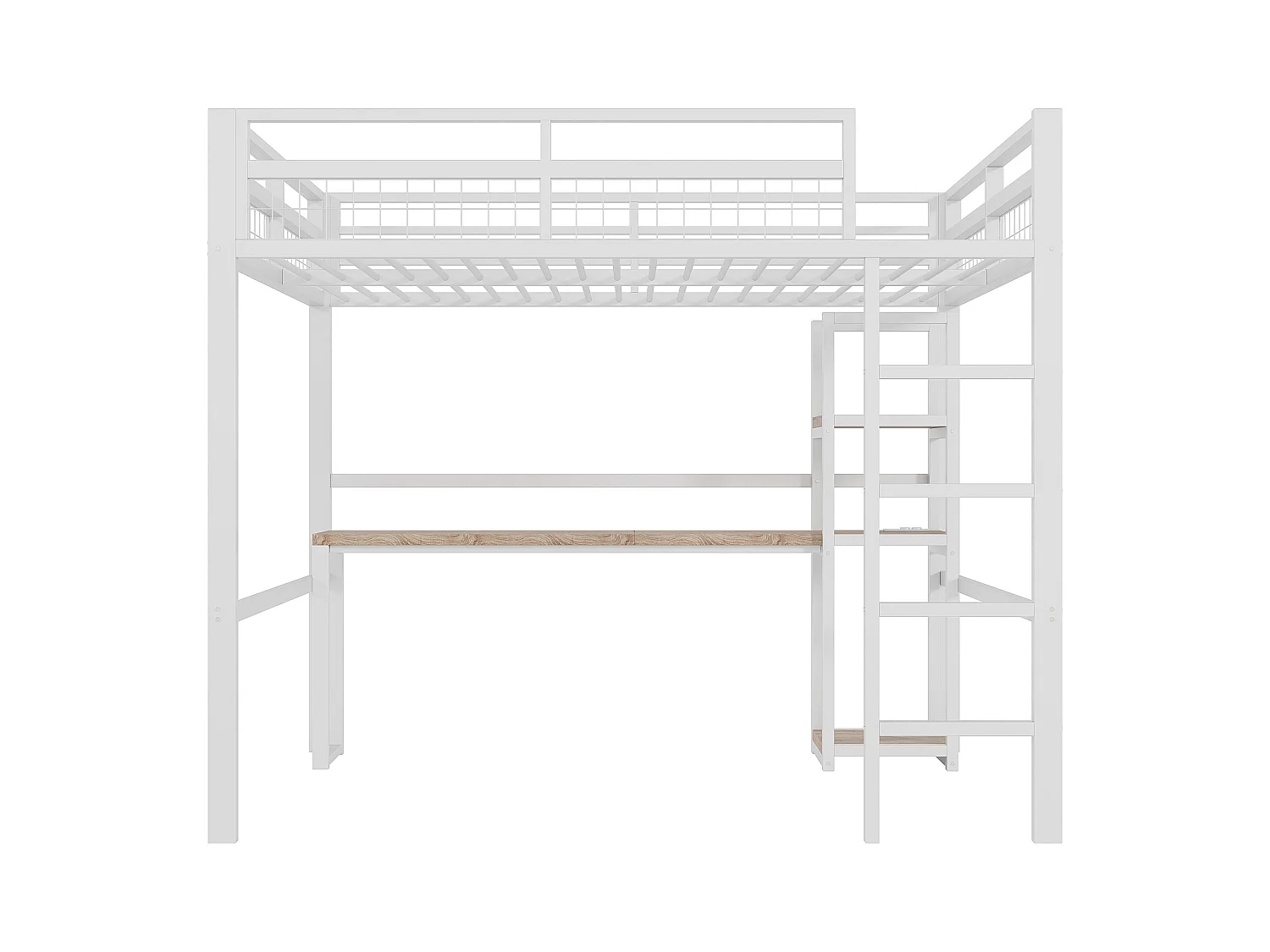 Hochbett 140 x 200 cm - Einzelbett mit Treppe und Schreibtisch - schreibtisch mit steckdose - weiß