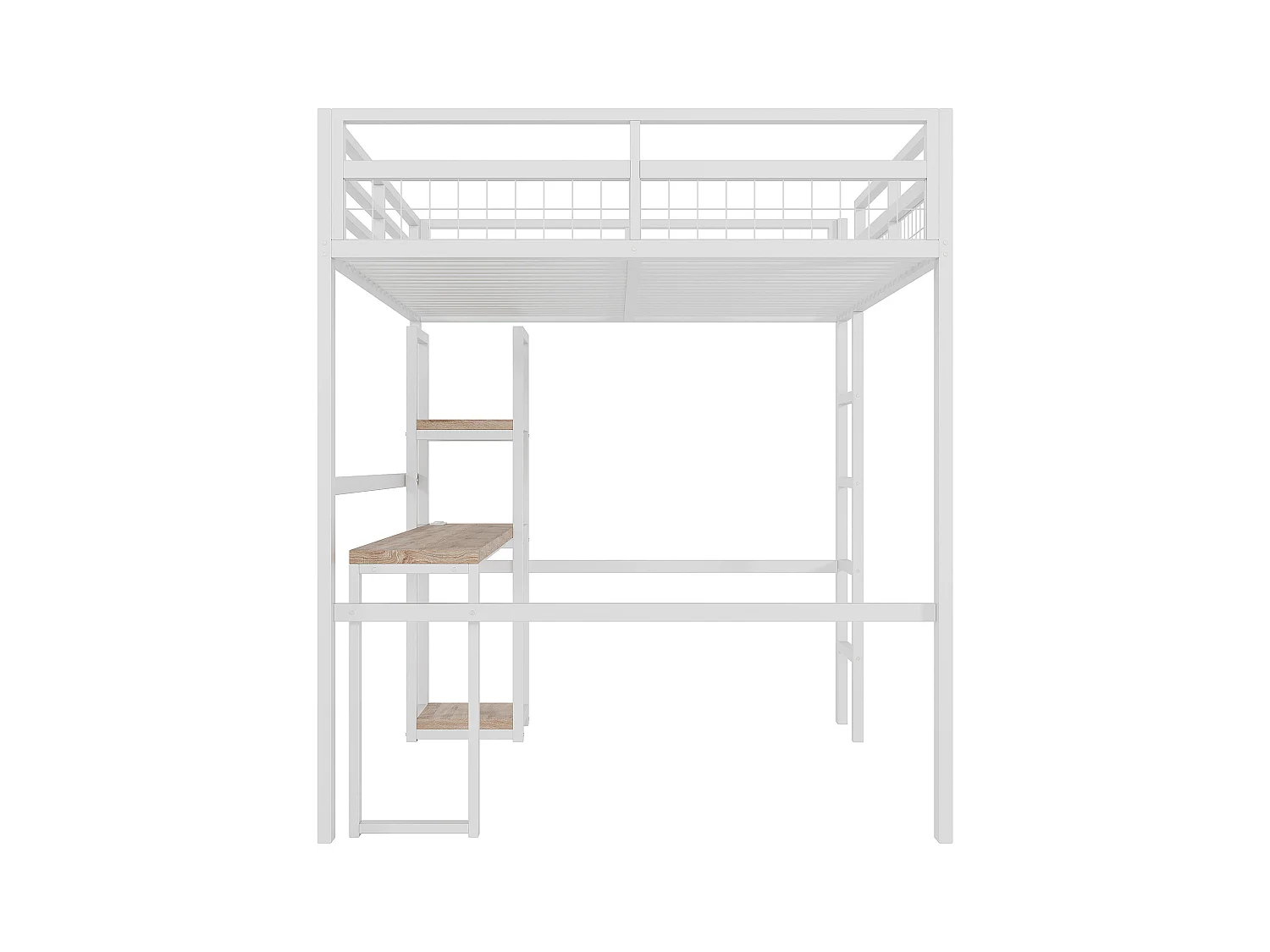 Hochbett 140 x 200 cm - Einzelbett mit Treppe und Schreibtisch - schreibtisch mit steckdose - weiß