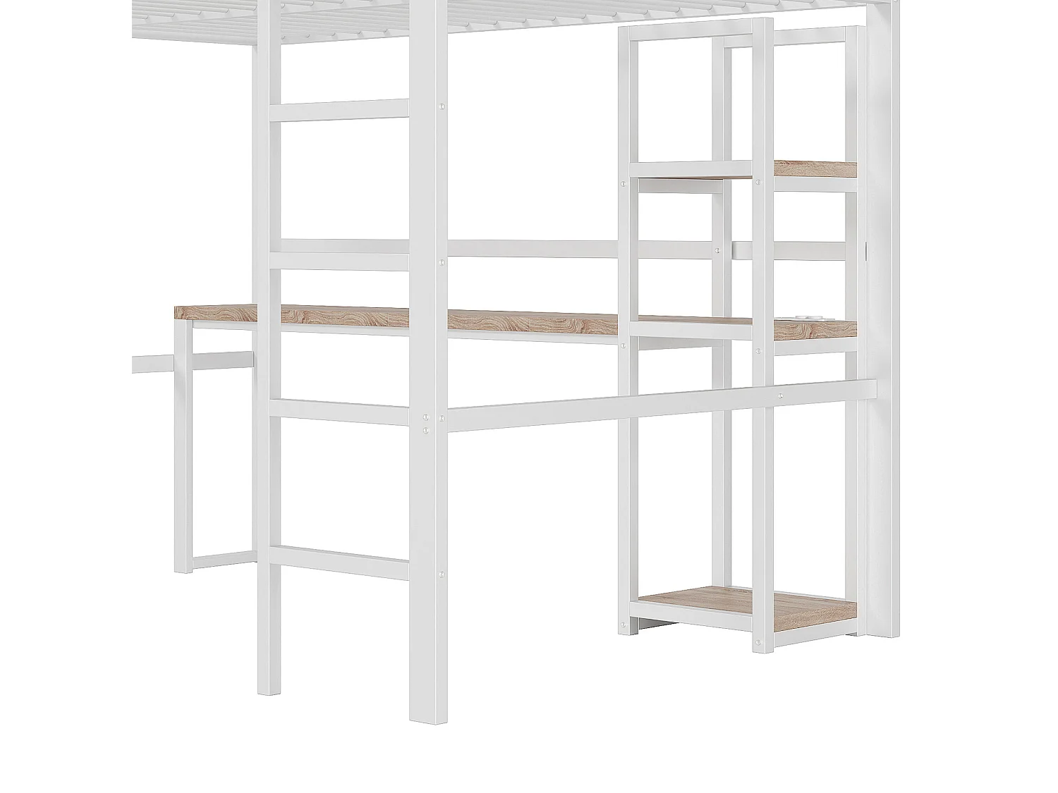 Lit mezzanine 140 x 200 cm - Lit simple avec escalier et bureau - bureau avec prise de courant - blanc