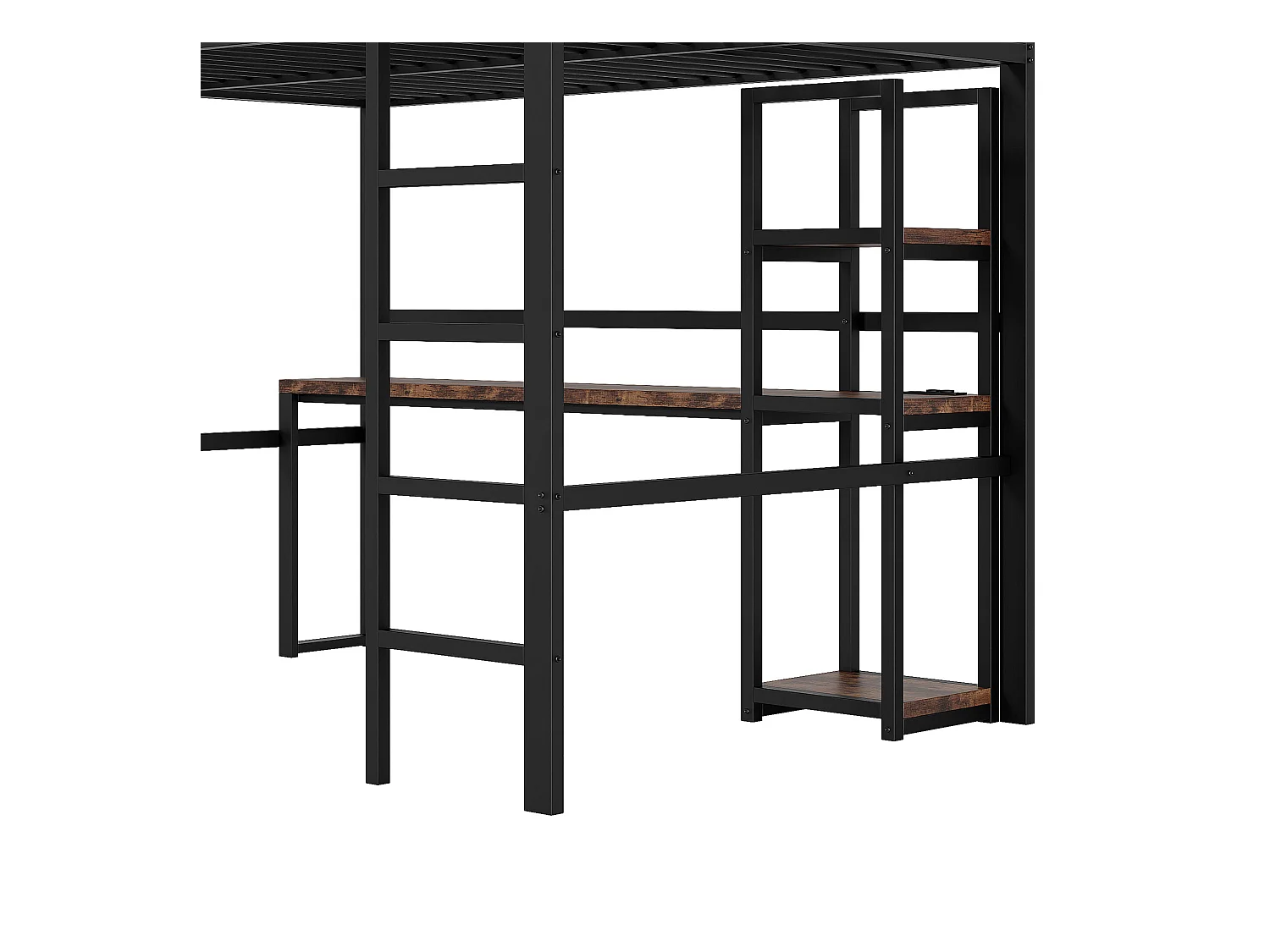 Lit mezzanine 140 x 200 cm - Lit simple avec escalier et bureau - bureau avec prise de courant - noir