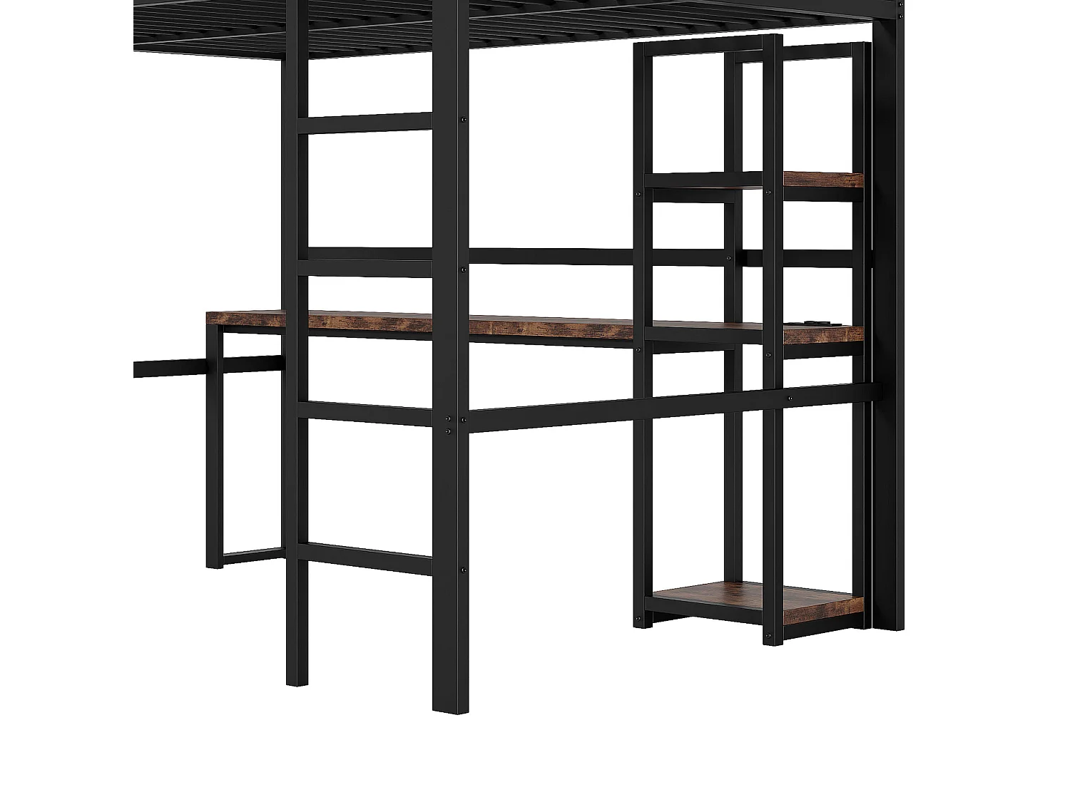 Hochbett 140 x 200 cm - Einzelbett mit Treppe und Schreibtisch - schreibtisch mit steckdose - schwarz