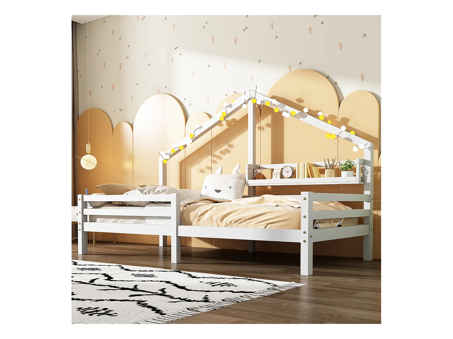 Letto per bambini 90x200 cm - Letto singolo con ripiano contenitore e rete a doghe in legno - bianco - senza materasso
