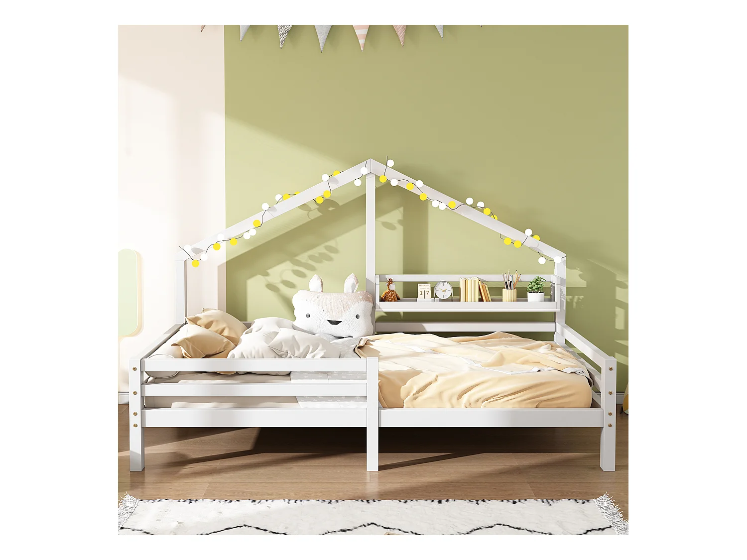Letto per bambini 90x200 cm - Letto singolo con ripiano contenitore e rete a doghe in legno - bianco - senza materasso