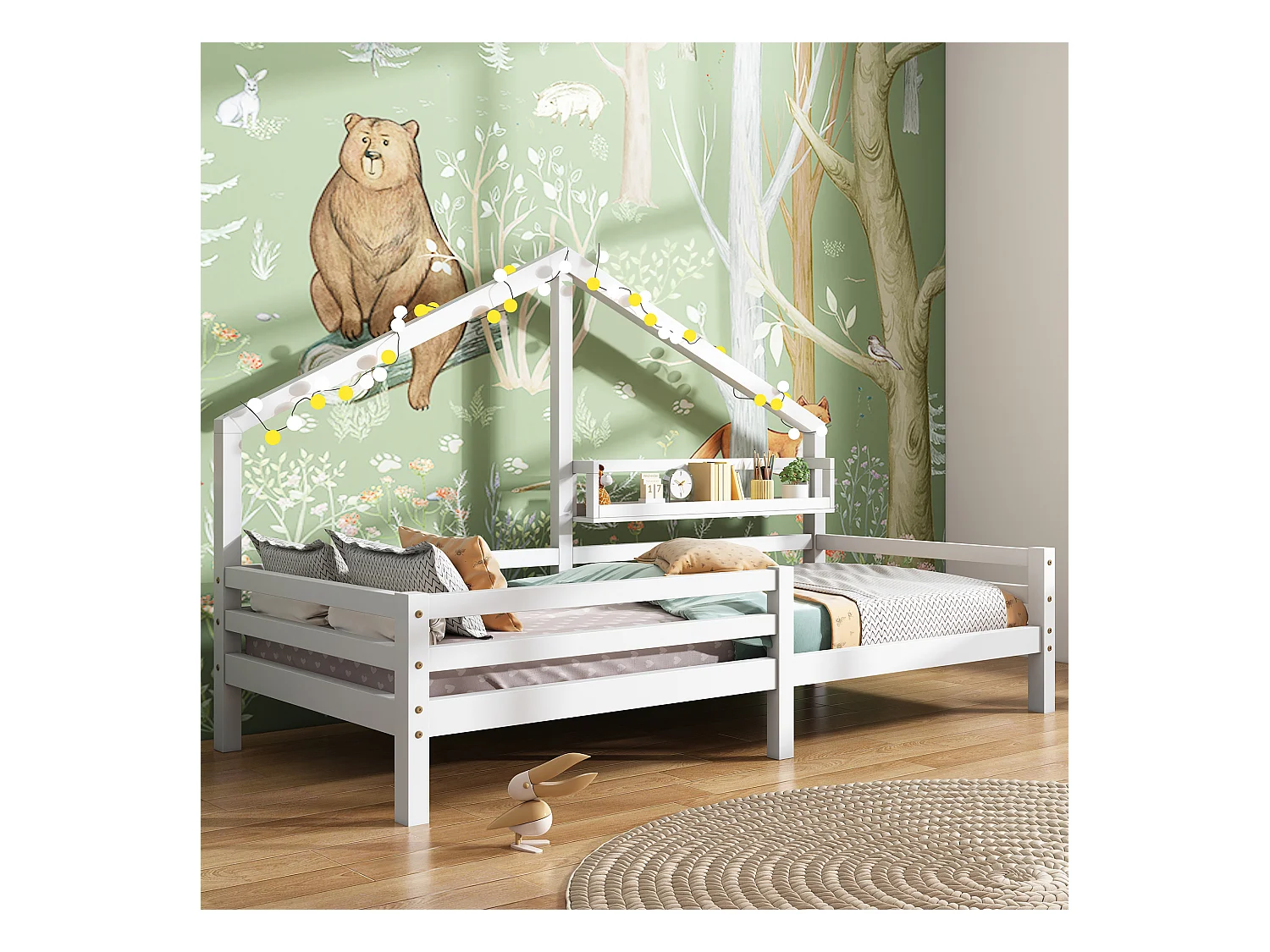 Letto per bambini 90x200 cm - Letto singolo con ripiano contenitore e rete a doghe in legno - bianco - senza materasso