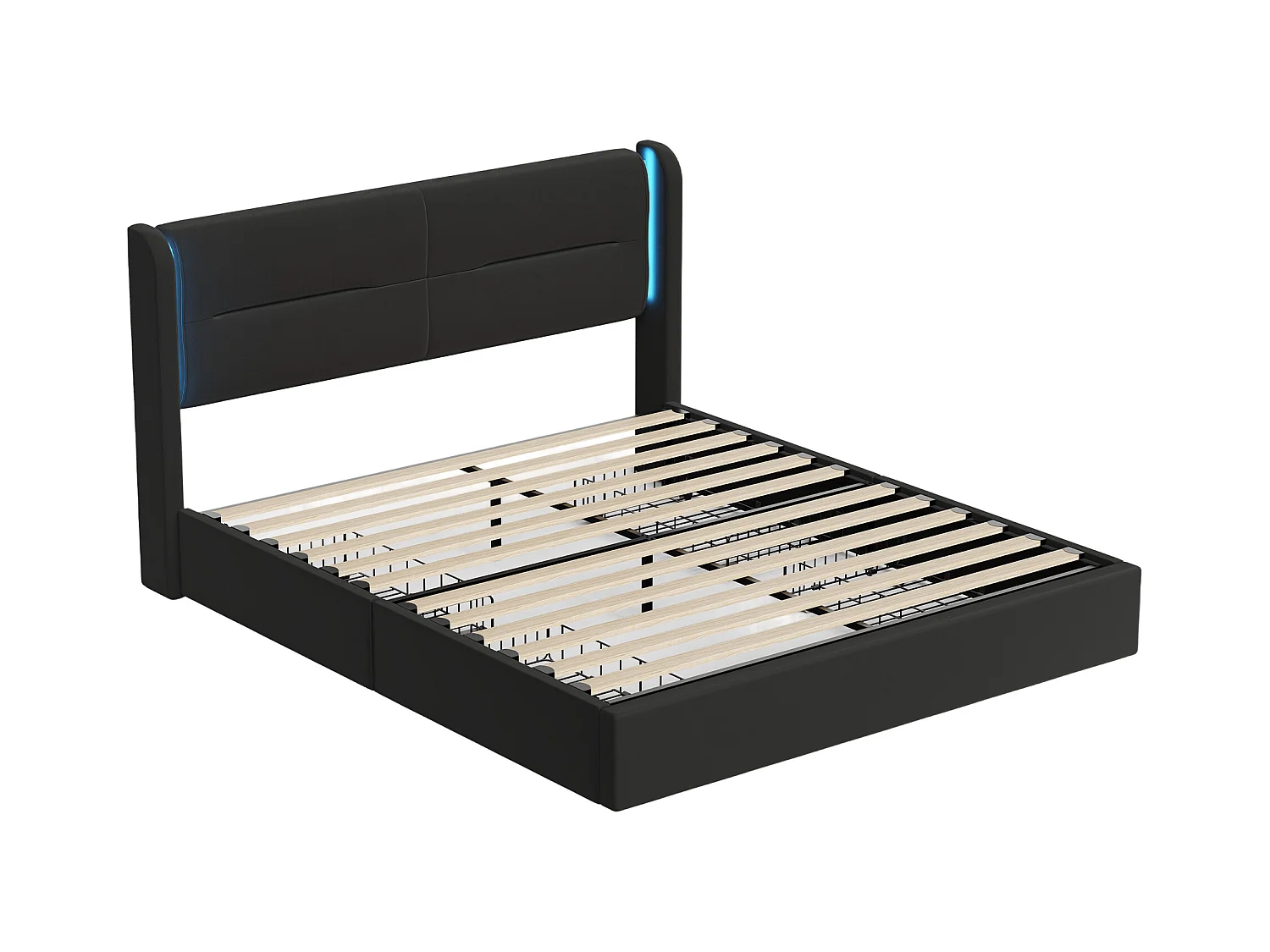 Cama de adulto 160x200 cm - Cama de casal com USB e iluminação LED - 4 gavetas - veludo preto - sem colchão