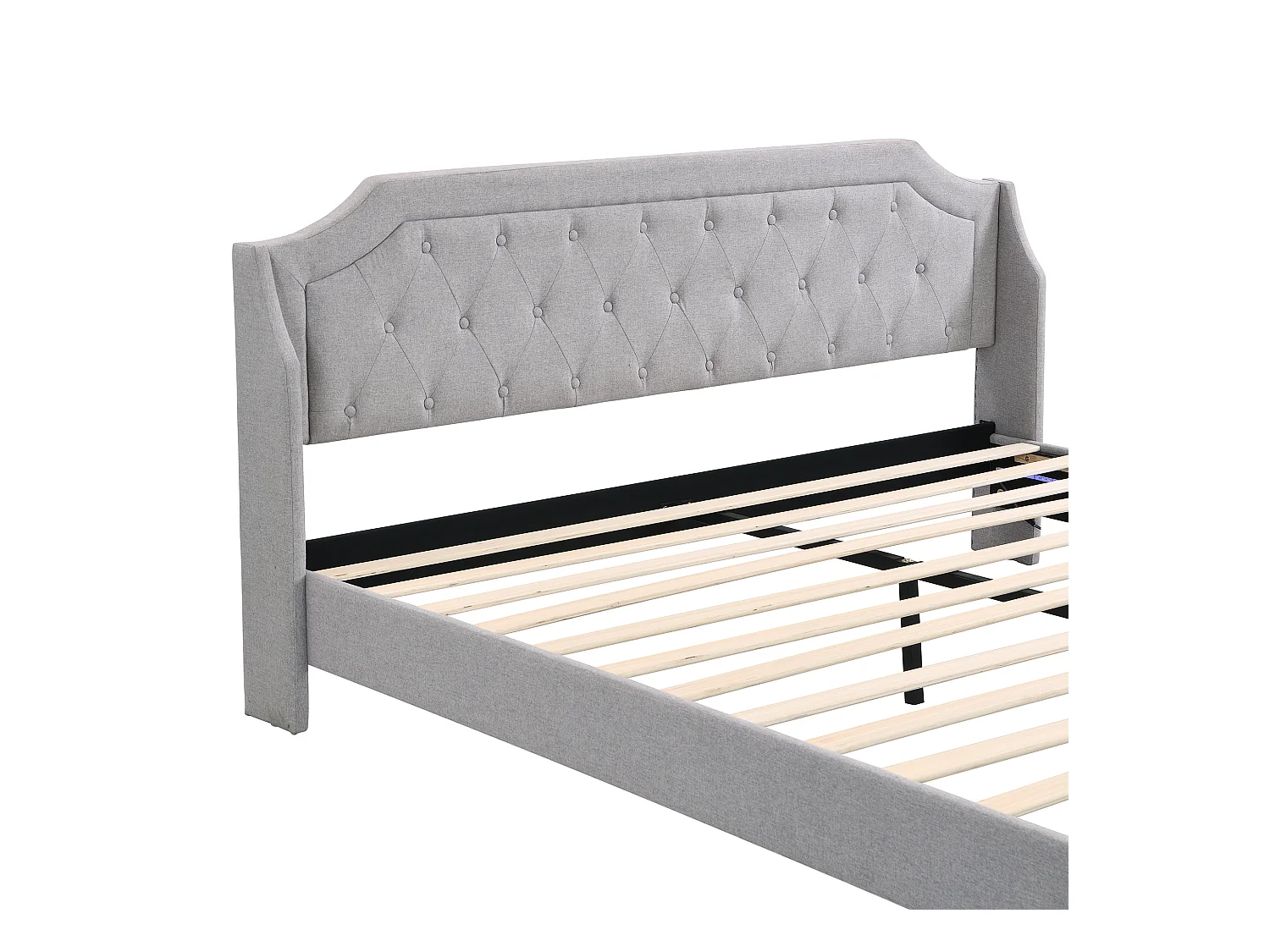 Lit adulte 180x200 cm - Lit double avec éclairage LED - 2 tiroirs de rangement - lin gris - sans matelas