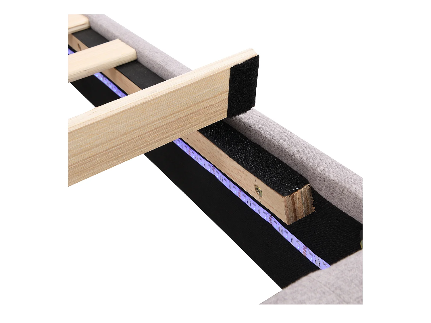 Lit adulte 180x200 cm - Lit double avec éclairage LED - 2 tiroirs de rangement - lin gris - sans matelas