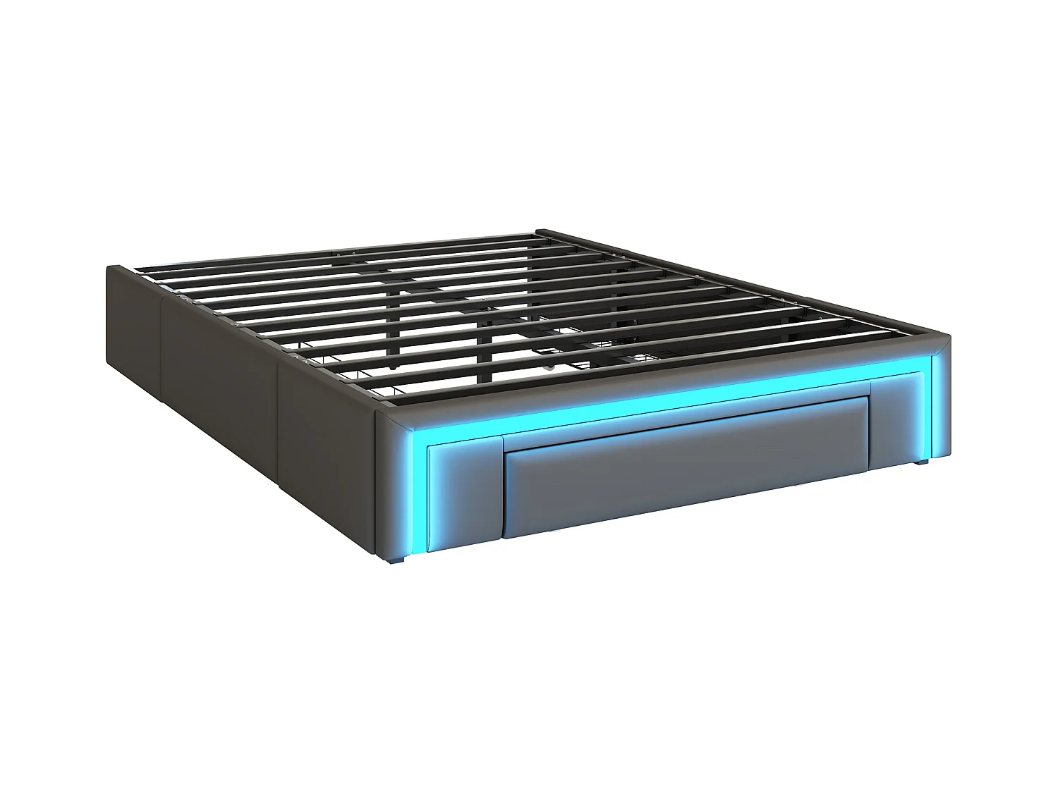 Cama de adulto 160x200 cm - Cama de casal com iluminação LED e 3 gavetas - cinzento - sem colchão