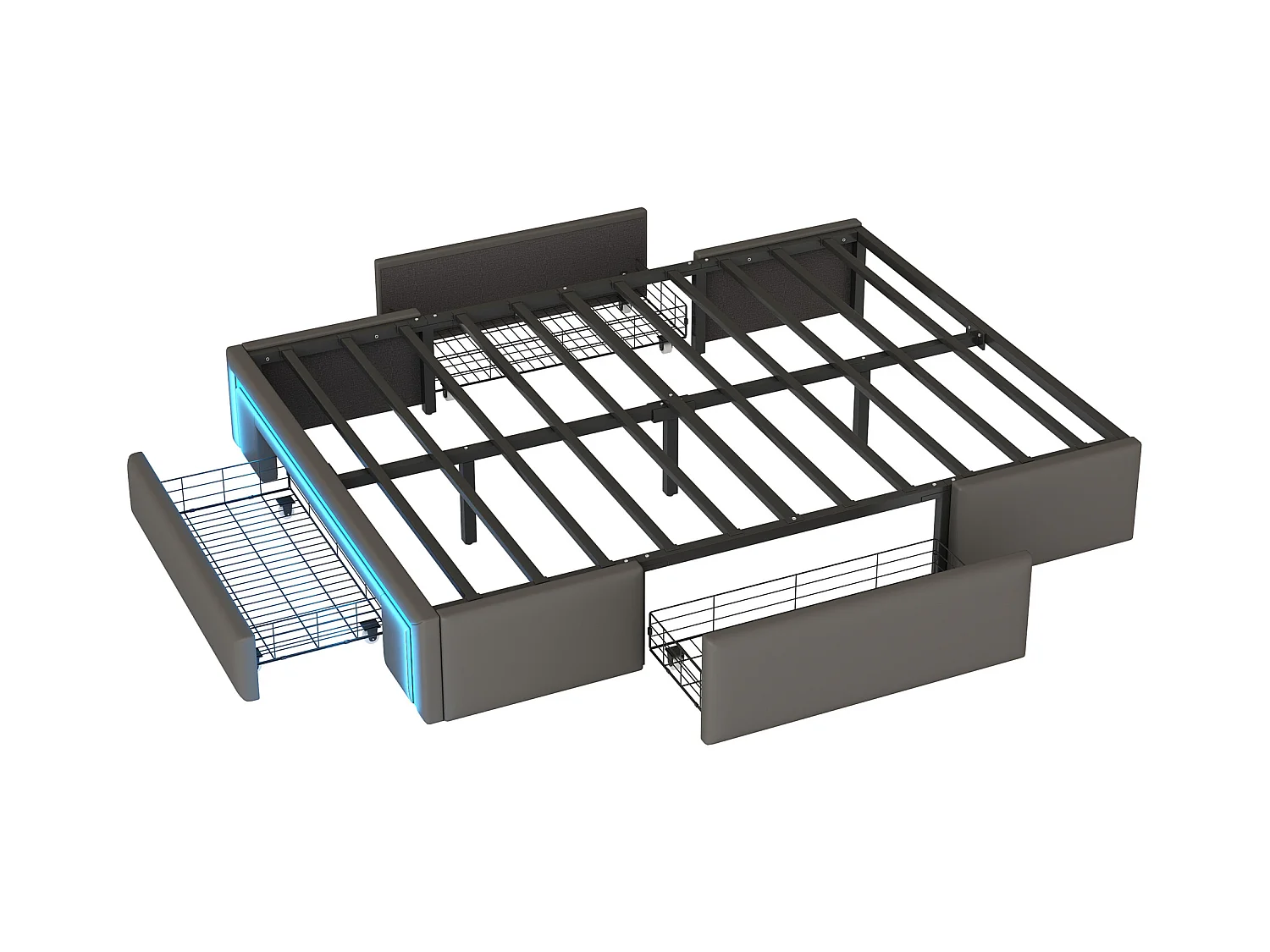 Łóżko dla dorosłych 160x200 cm - Łóżko dwuosobowe z oświetleniem LED i 3 szufladami - szare - bez materaca