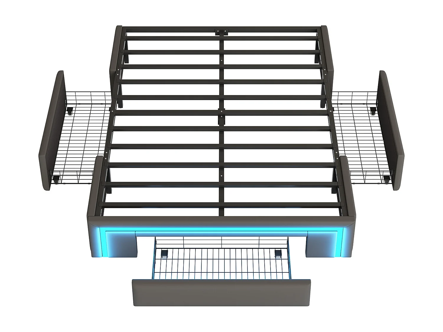 Łóżko dla dorosłych 160x200 cm - Łóżko dwuosobowe z oświetleniem LED i 3 szufladami - szare - bez materaca