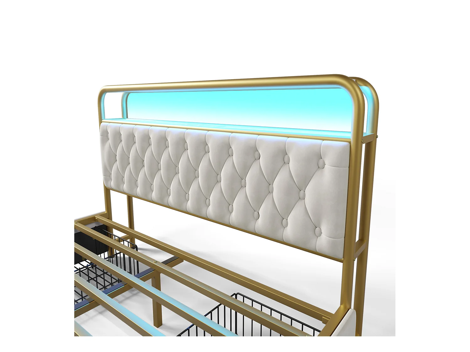 Lit adulte 160x200 cm - Lit double  avec USB et éclairage LED - 4 tiroirs - velours blanc - sans matelas
