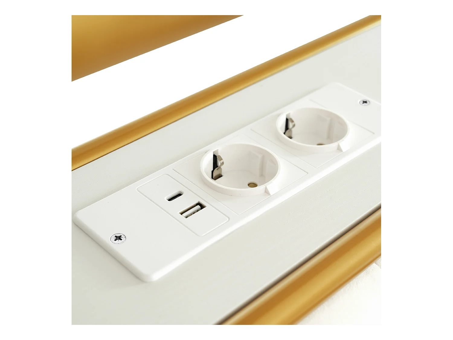 Lit adulte 160x200 cm - Lit double  avec USB et éclairage LED - 4 tiroirs - velours blanc - sans matelas