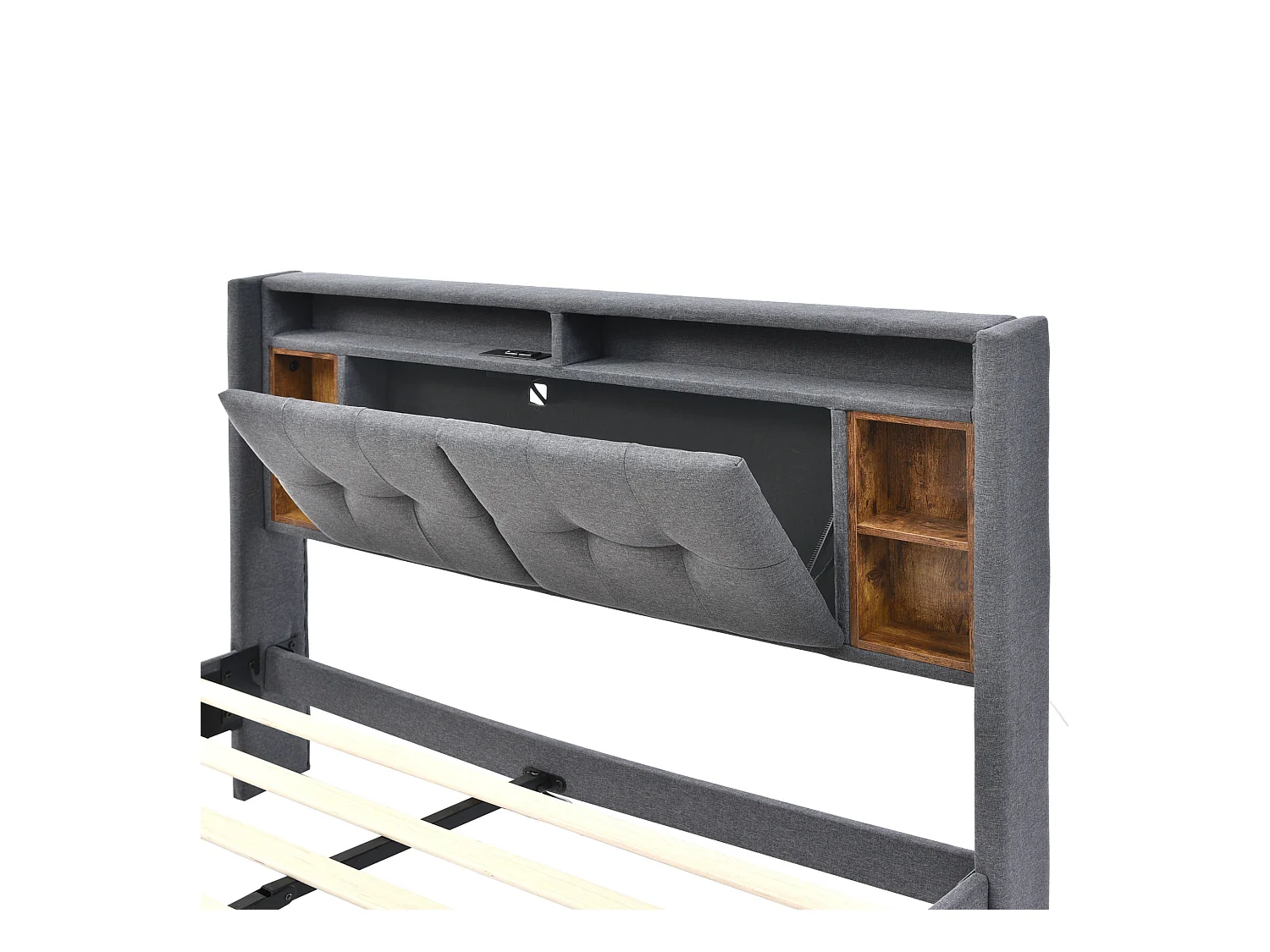 Erwachsenenbett 160x200 cm - Doppelbett mit USB-Ladefunktion und LED-beleuchtung - kopfteil mit stauraum - grau - ohne matratze