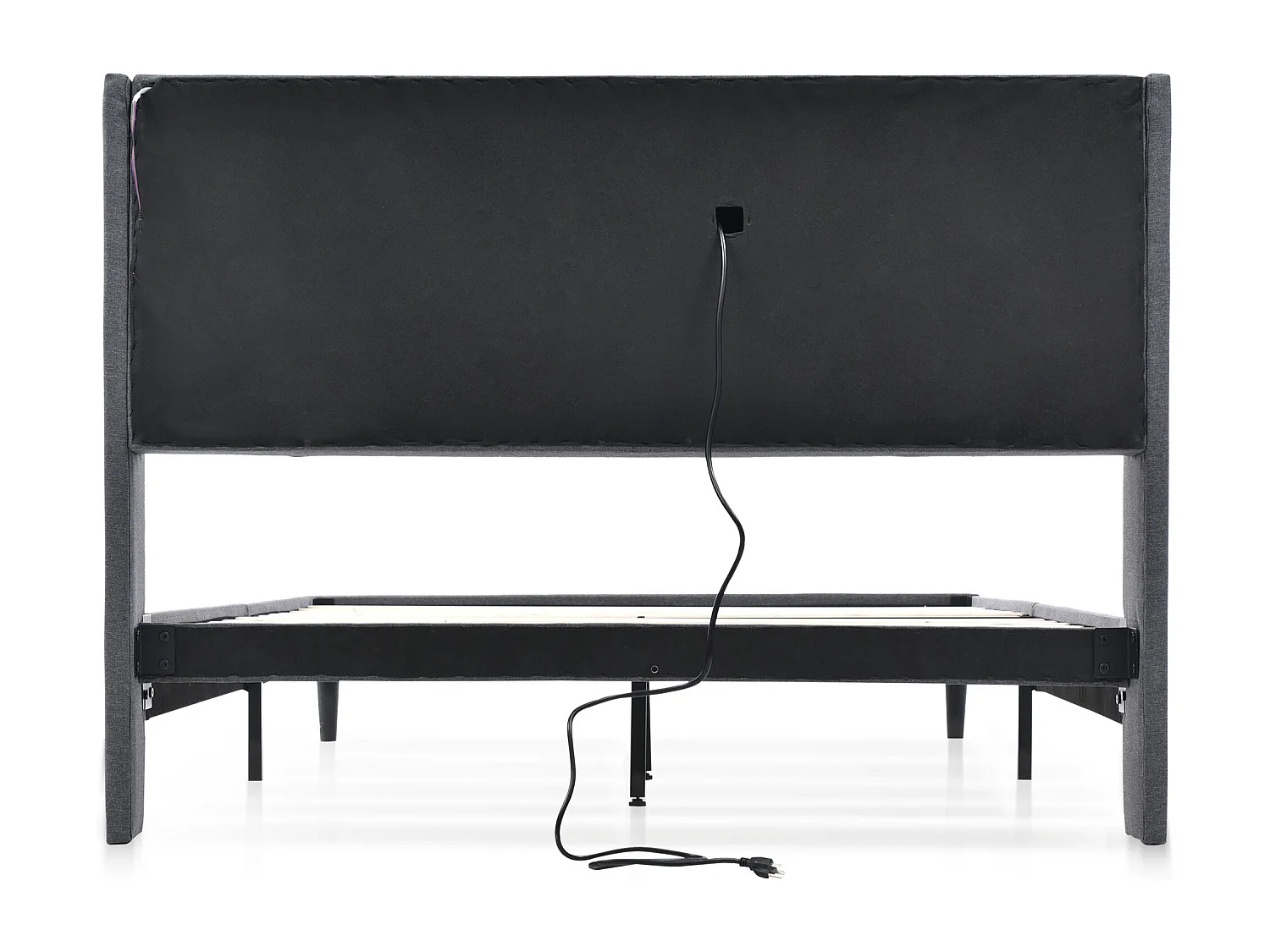 Lit adulte 160x200 cm - Lit double avec chargement USB et éclairage LED - tête de lit avec rangement - gris - sans matelas