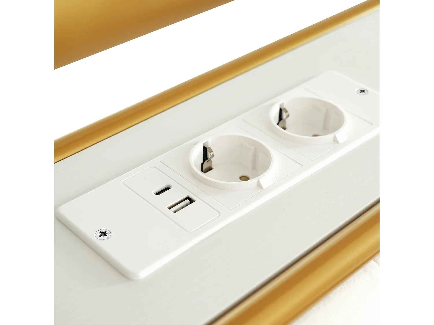 Lit adulte 140x200 cm - Lit double avec LED et recharge USB - 4 tiroirs - velours blanc - sans matelas