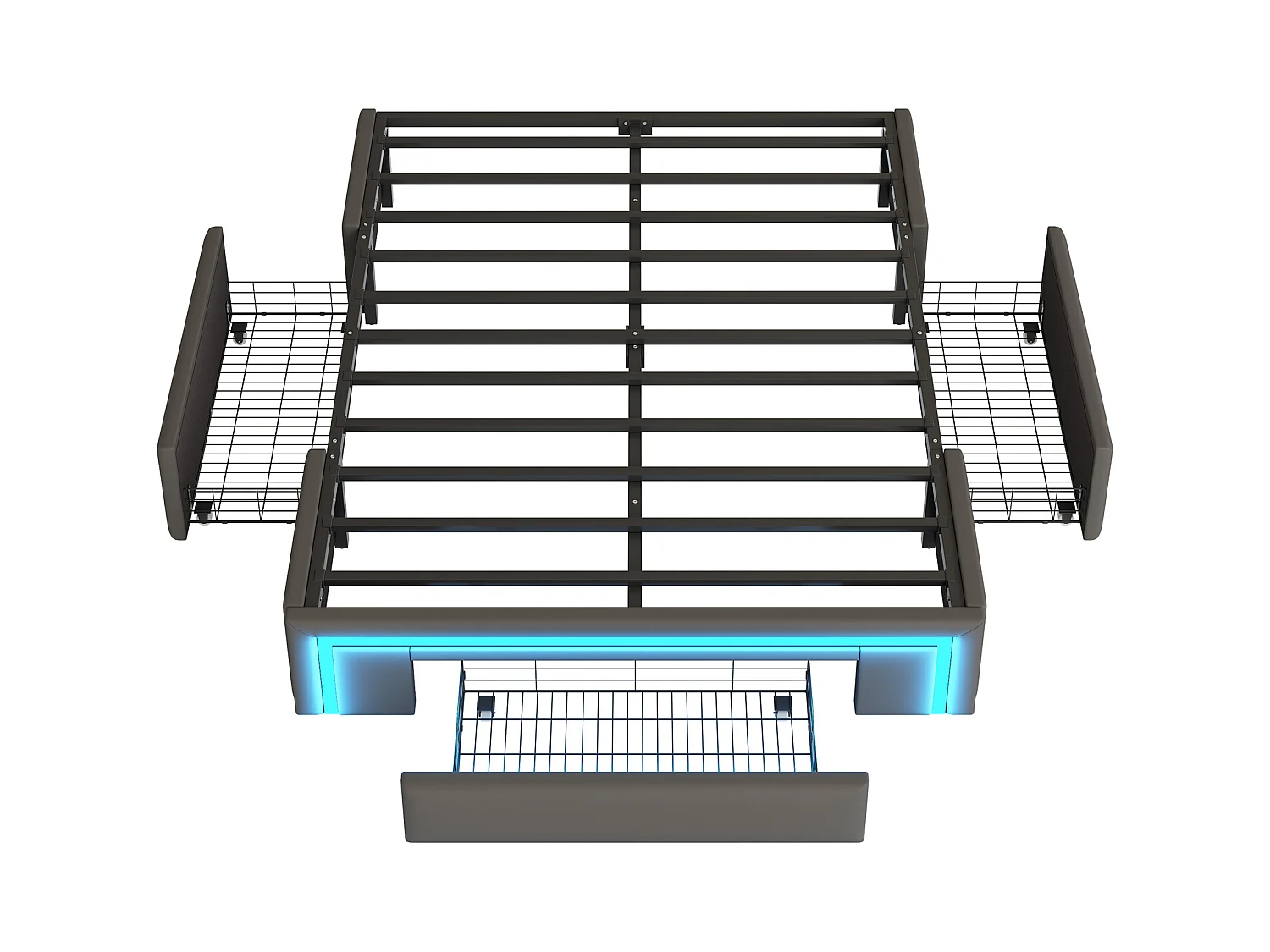 Łóżko dla dorosłych 140x200 cm - Łóżko dwuosobowe z oświetleniem LED i 3 szufladami - szare - bez materaca