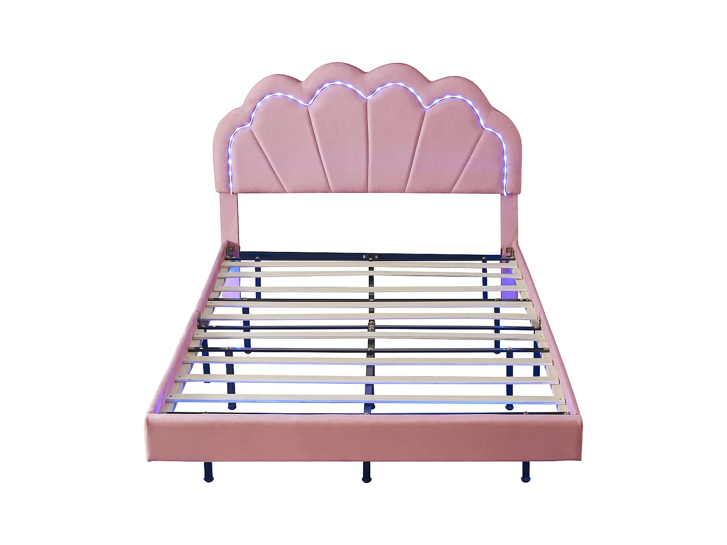Letto imbottito 140x200 cm - Letto per bambini con illuminazione a LED e testiera imbottita - velluto rosa
