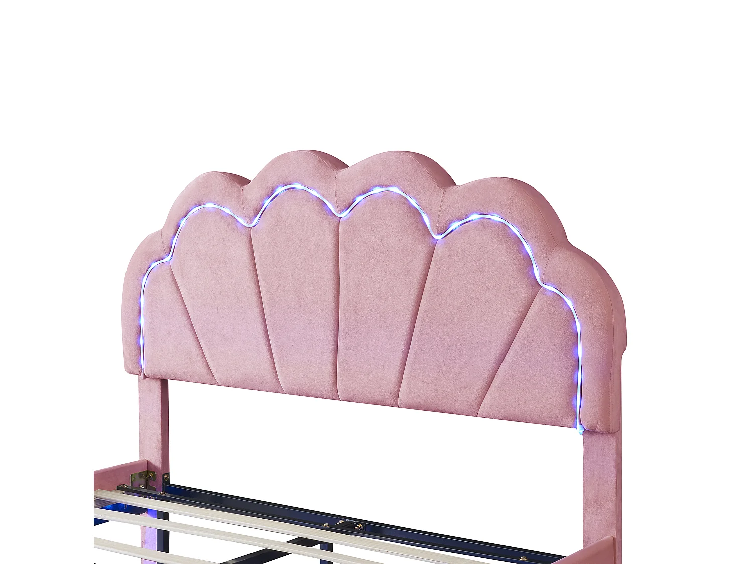 Cama tapizada 140x200 cm - Cama infantil con iluminación LED y cabecero tapizado - terciopelo rosa