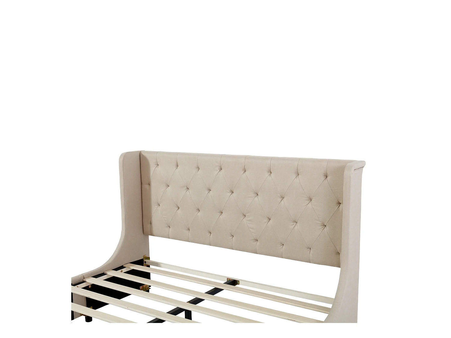 Lit adulte 140x200 cm - Lit double avec tiroirs et sommier à lattes - Lin beige - sans matelas