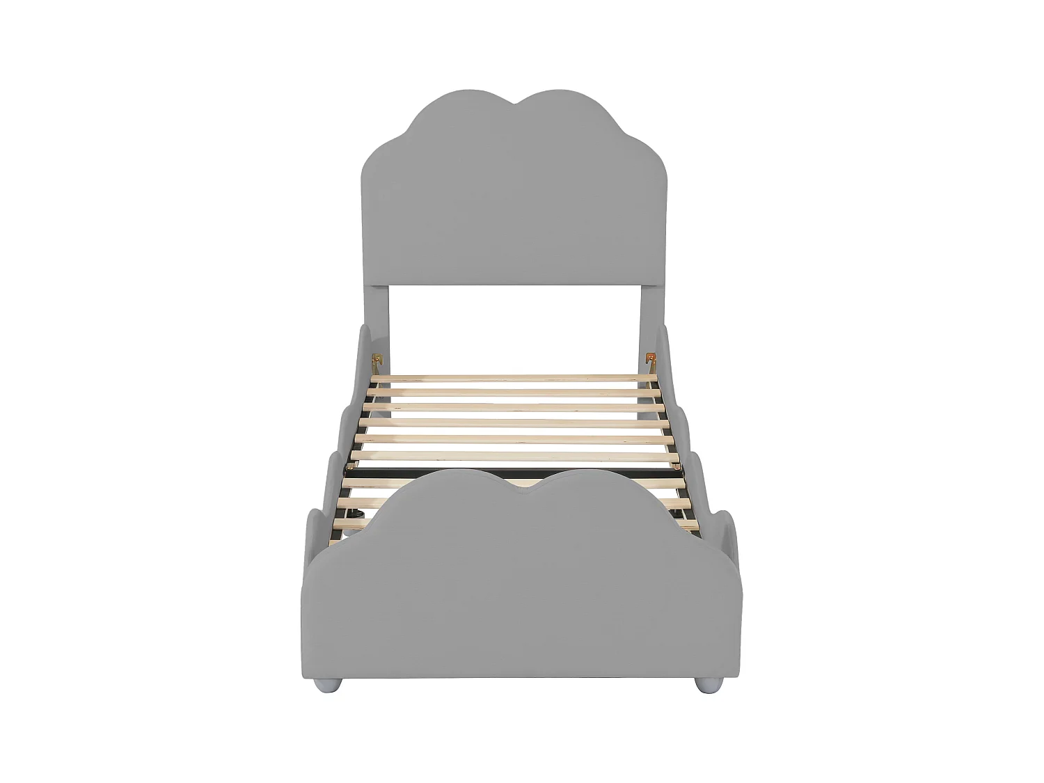 Kinderbett 90 x 200 cm - Einzelbett mit wolkenförmigem Kopfteil und Absturzsicherung - samt grau