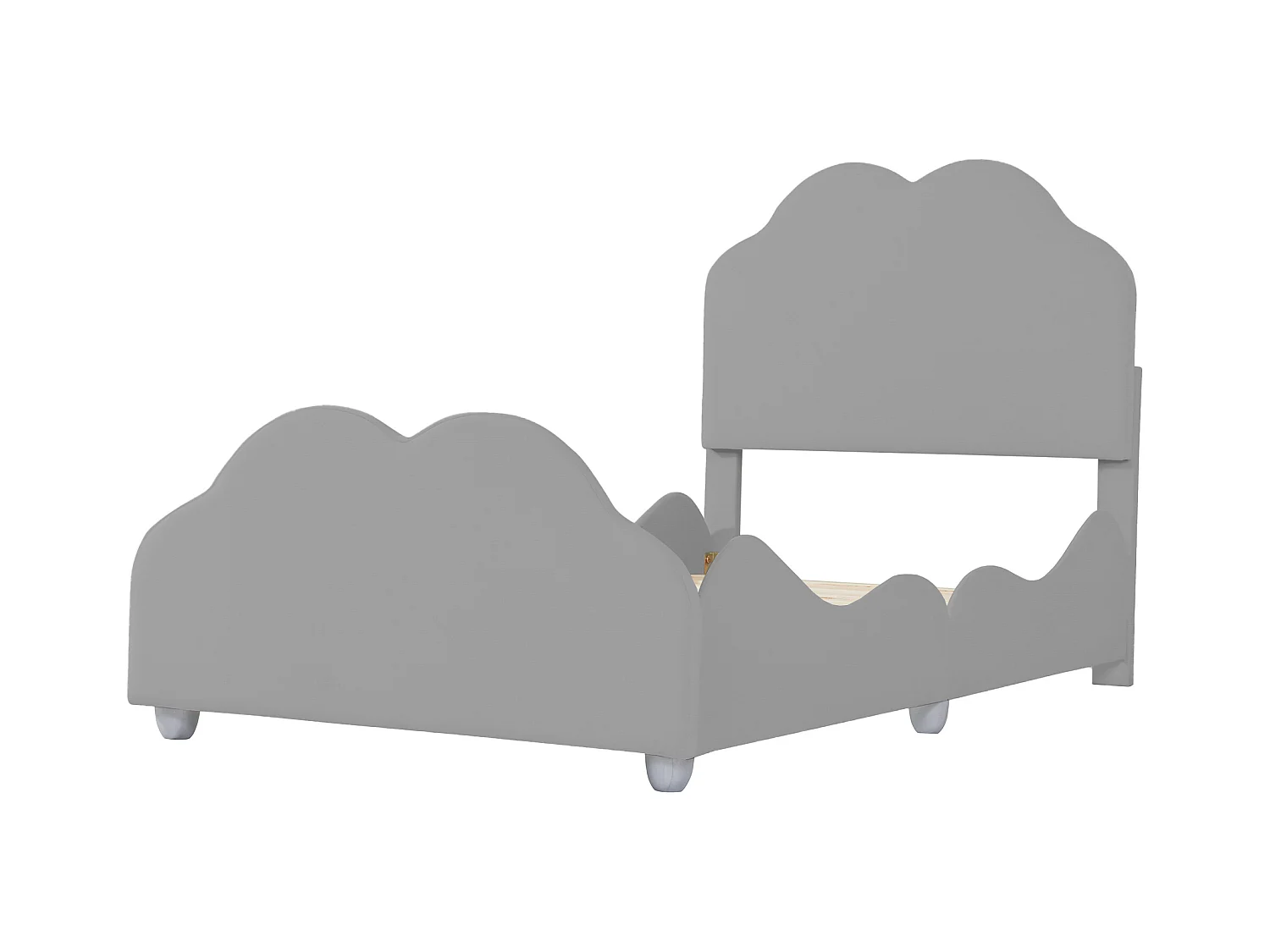 Kinderbett 90 x 200 cm - Einzelbett mit wolkenförmigem Kopfteil und Absturzsicherung - samt grau