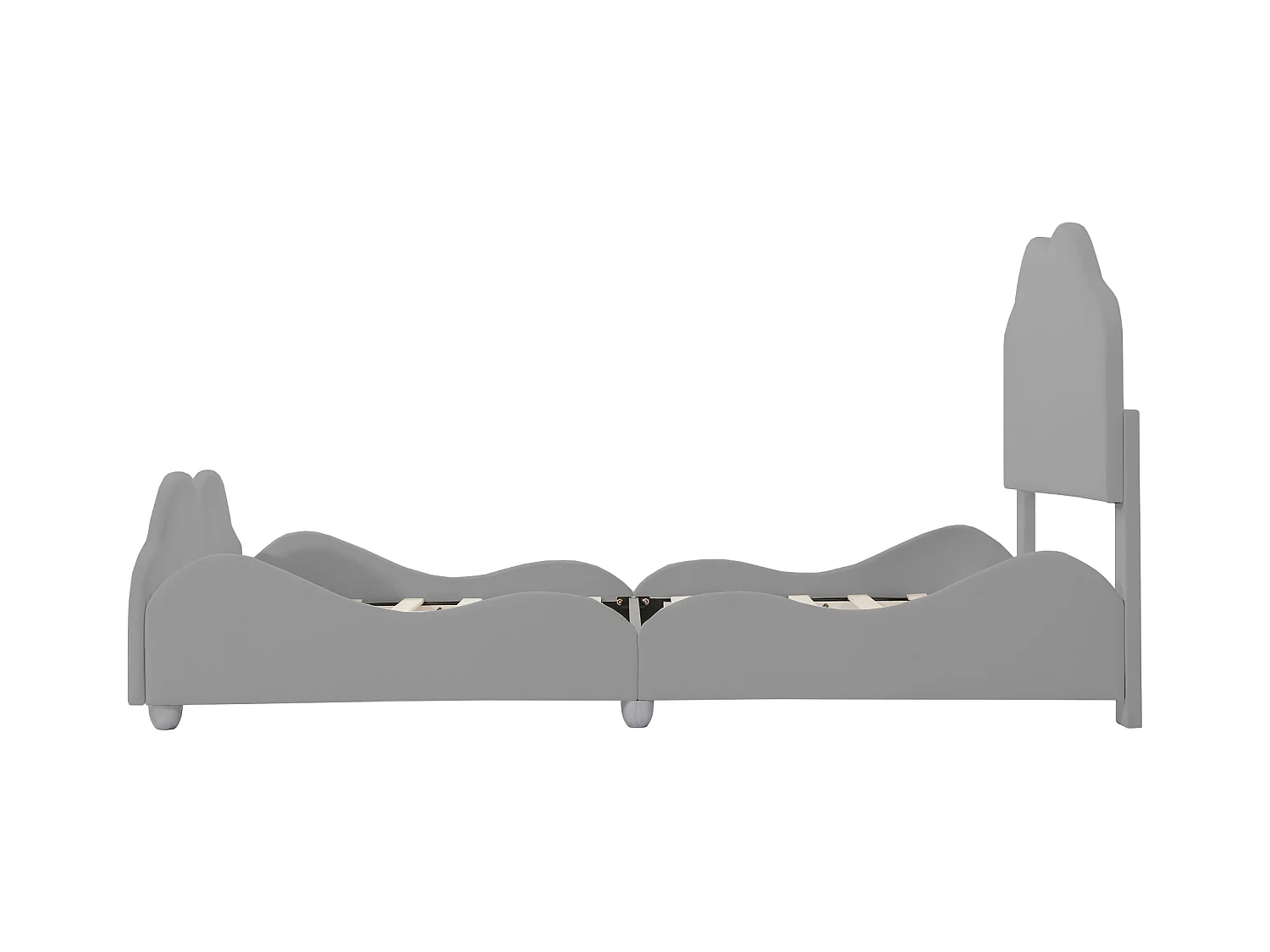 Kinderbett 90 x 200 cm - Einzelbett mit wolkenförmigem Kopfteil und Absturzsicherung - samt grau