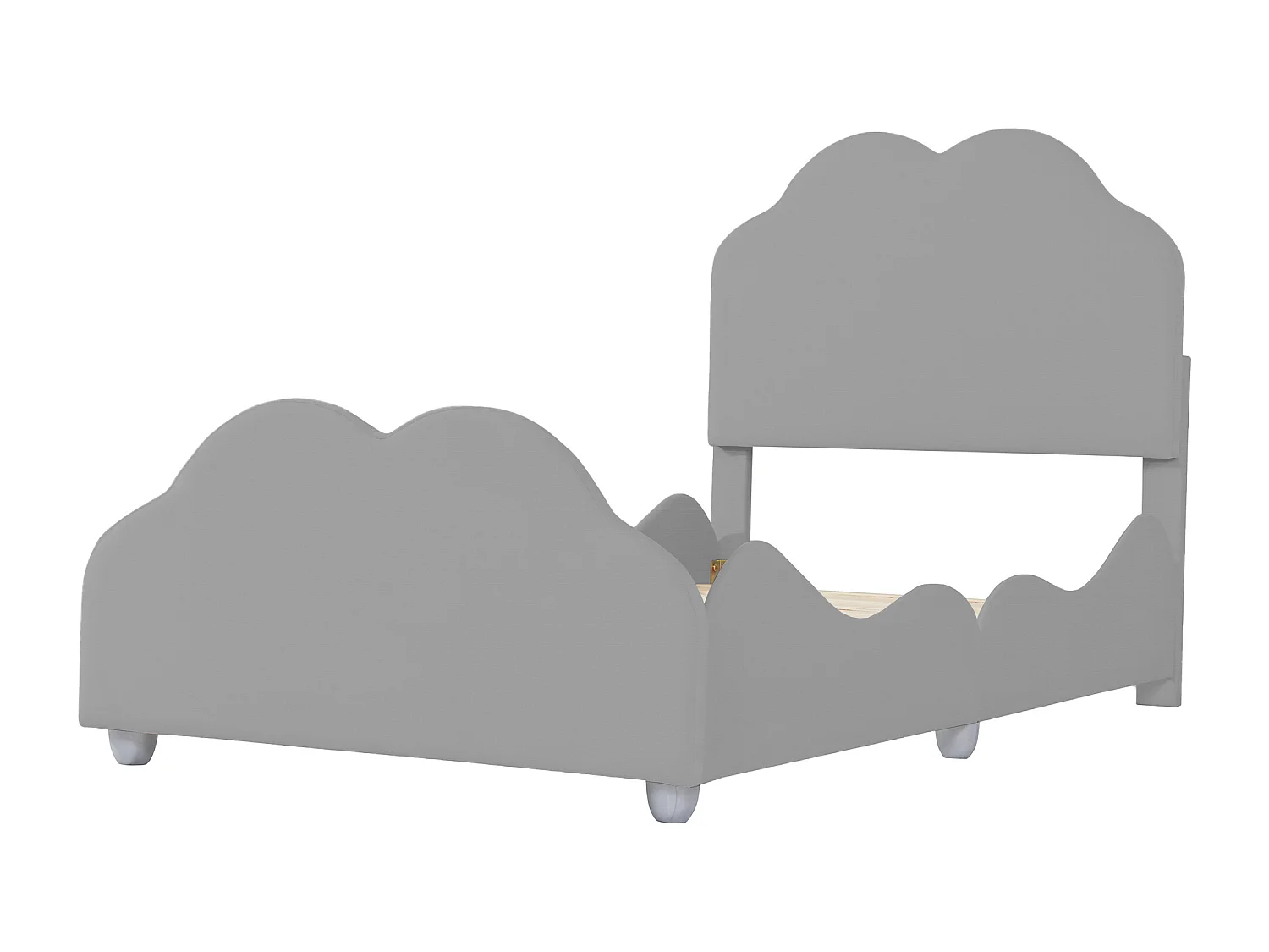 Łóżko dziecięce 90 x 200 cm – łóżko pojedyncze z zagłówkiem w kształcie chmurki i barierkami – szary aksamit