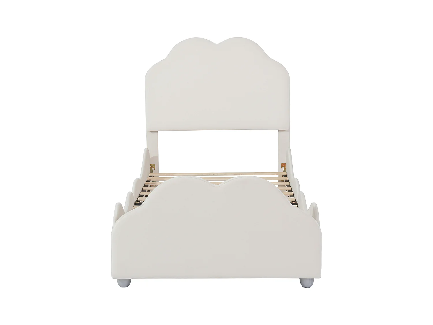 Lit enfant 90 x 200 cm - Lit simple avec tête de lit en forme de nuage et barrières de sécurité - velours beige