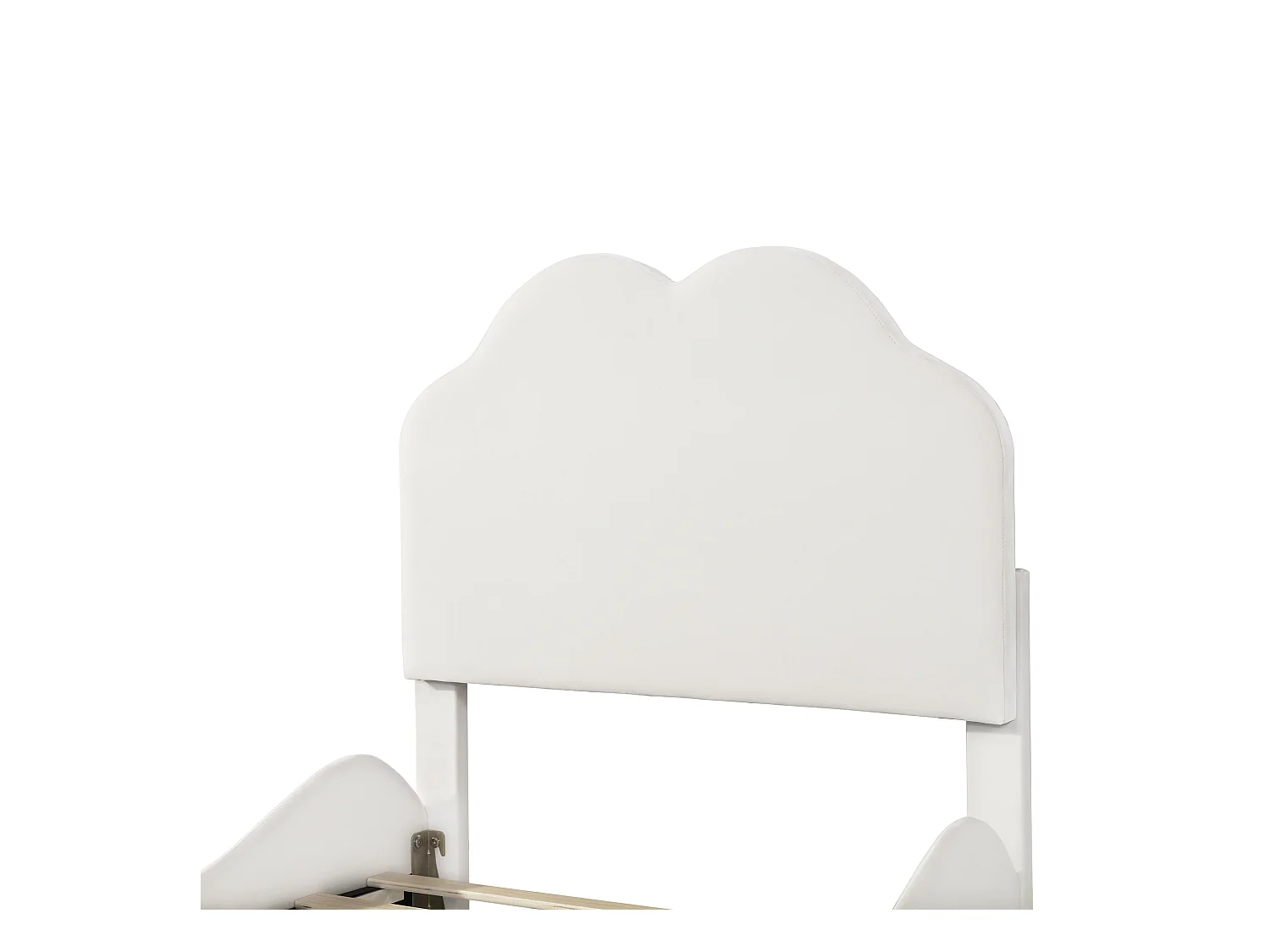 Lit enfant 90 x 200 cm - Lit simple avec tête de lit en forme de nuage et barrières de sécurité - velours beige