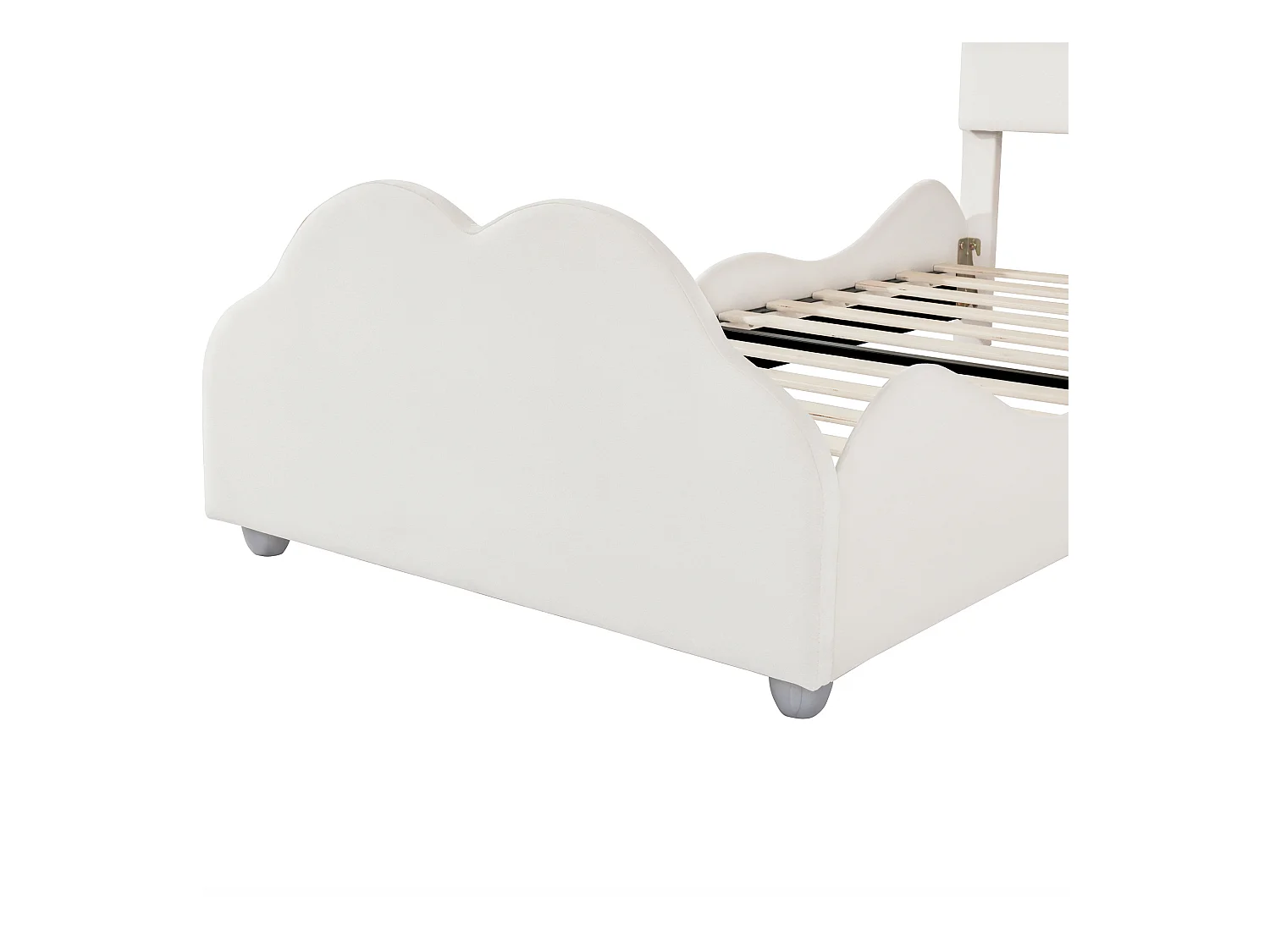 Lit enfant 90 x 200 cm - Lit simple avec tête de lit en forme de nuage et barrières de sécurité - velours beige