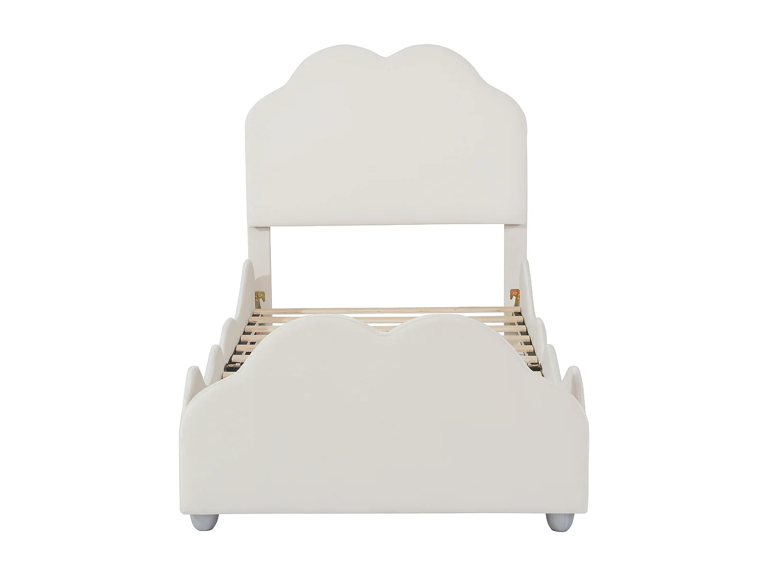 Letto per bambini 90 x 200 cm - Letto singolo con testiera a forma di nuvola e sponde di sicurezza - velluto beige