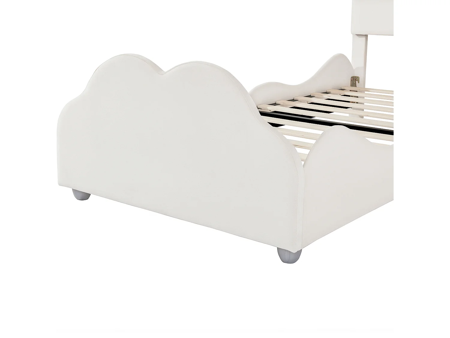 Letto per bambini 90 x 200 cm - Letto singolo con testiera a forma di nuvola e sponde di sicurezza - velluto beige