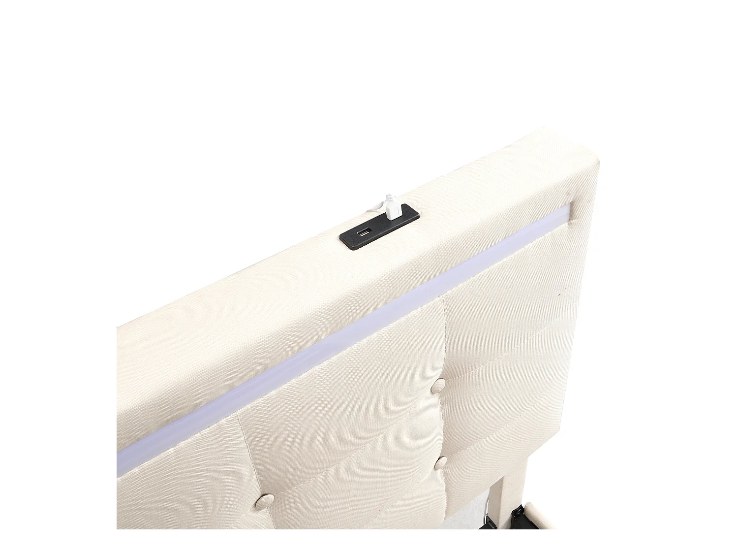 Lit adulte 140x200 cm - Lit double avec éclairage LED et recharge USB - 4 tiroirs - lin beige - sans matelas