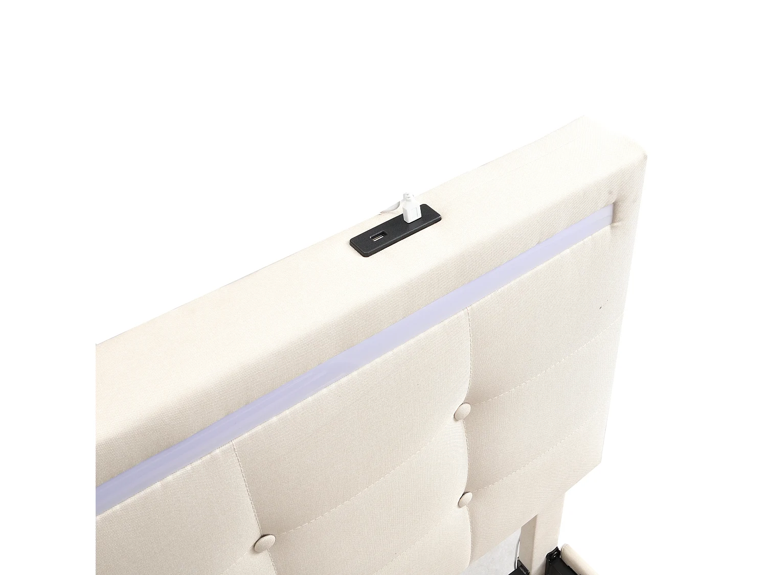 Lit adulte 140x200 cm - Lit double avec éclairage LED et recharge USB - 4 tiroirs - lin beige - sans matelas