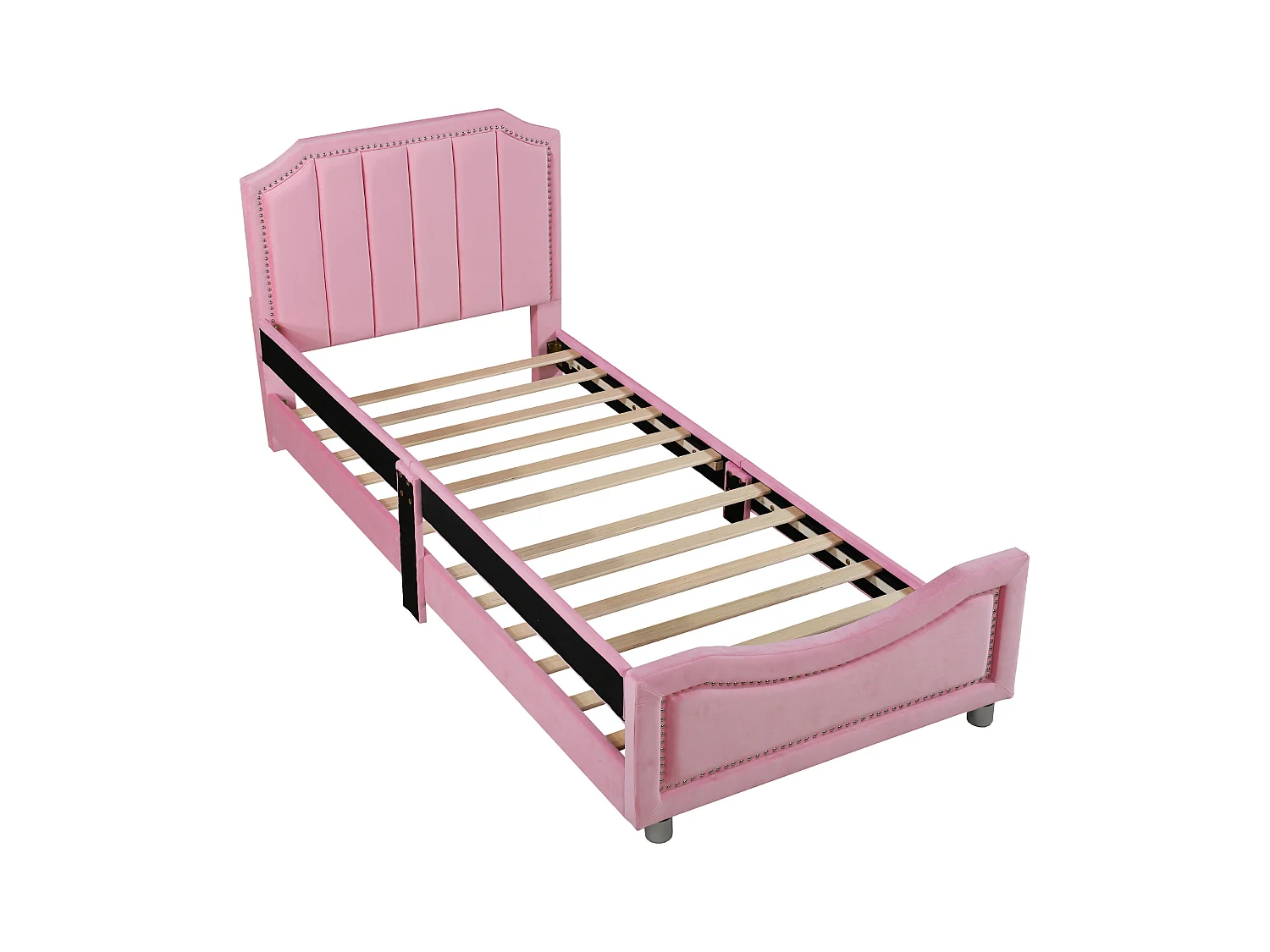 Lit enfant 90x200 cm - Lit ado avec dossier et sommier à lattes - flanelle rose - sans matelas