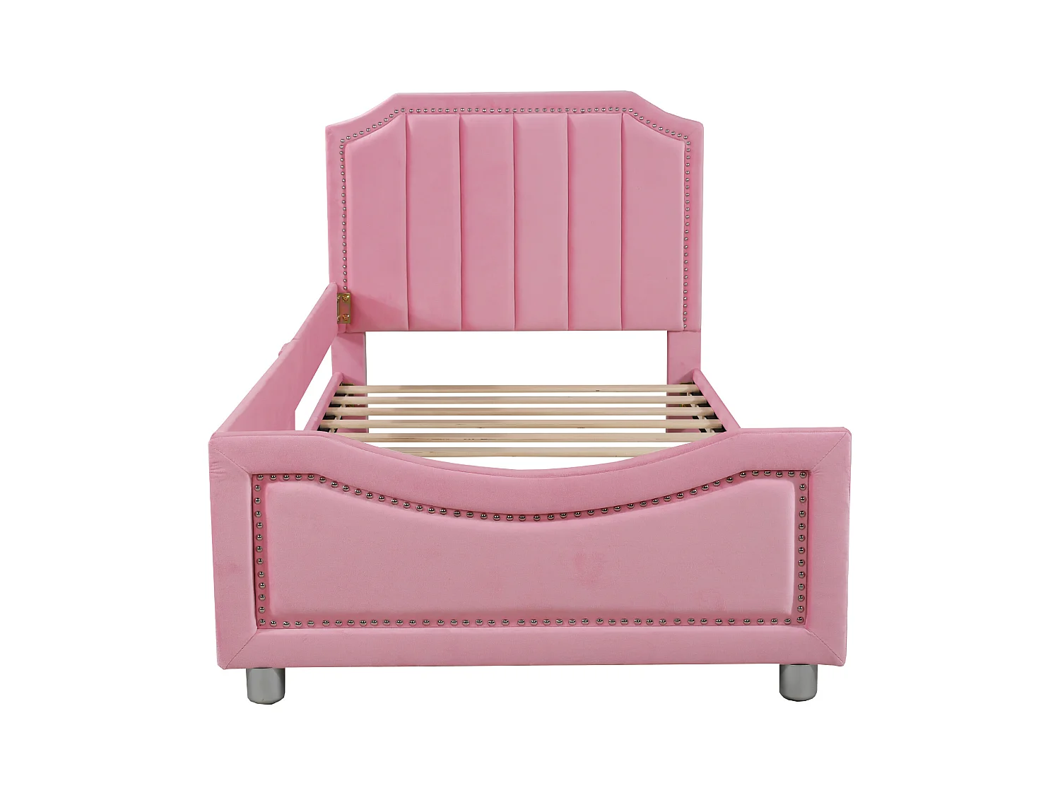 Lit enfant 90x200 cm - Lit ado avec dossier et sommier à lattes - flanelle rose - sans matelas