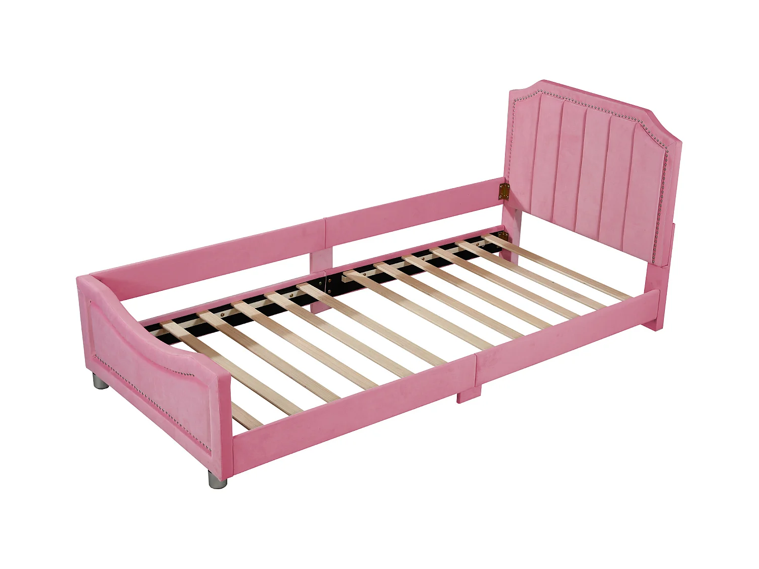 Lit enfant 90x200 cm - Lit ado avec dossier et sommier à lattes - flanelle rose - sans matelas