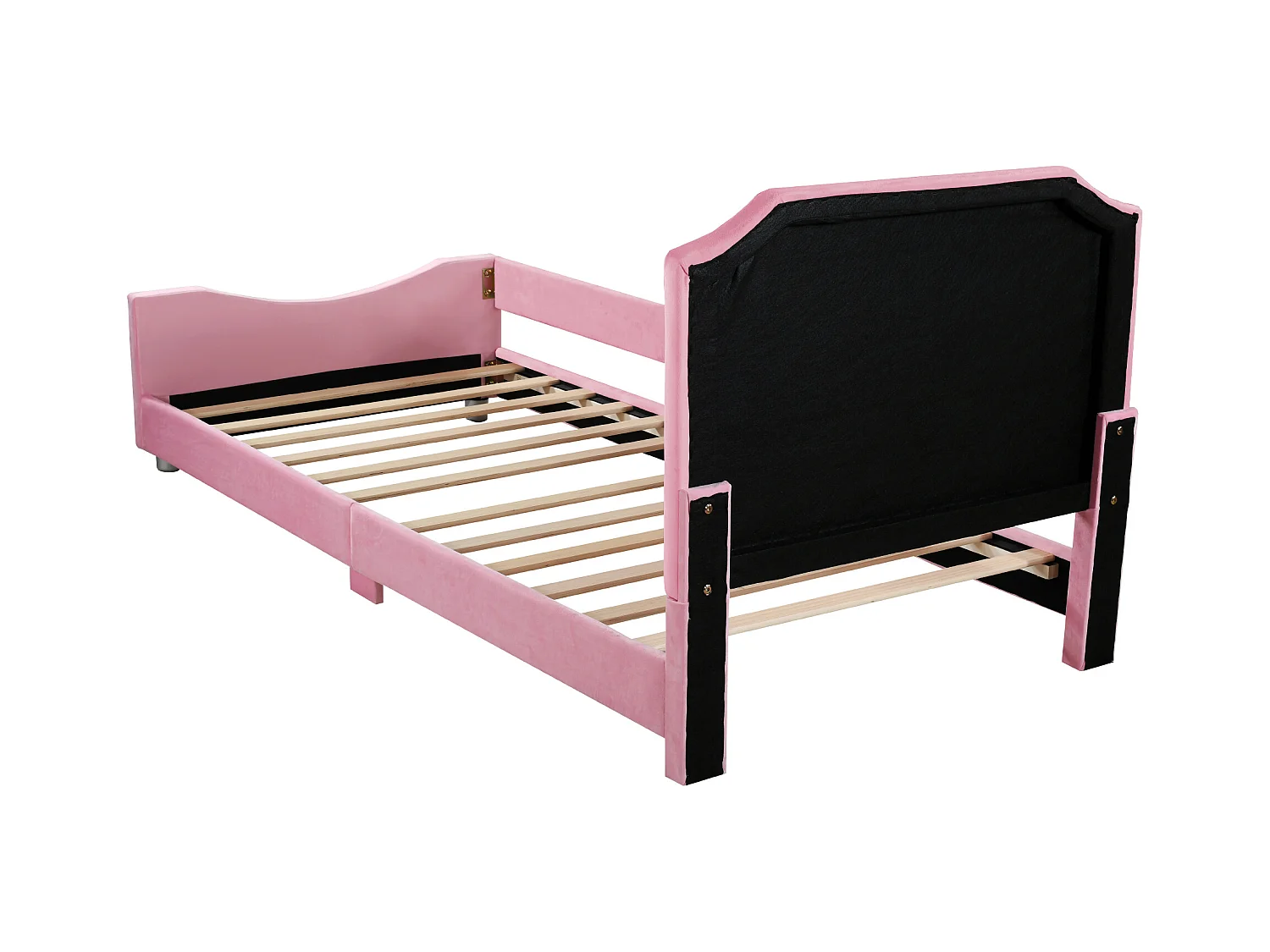 Lit enfant 90x200 cm - Lit ado avec dossier et sommier à lattes - flanelle rose - sans matelas