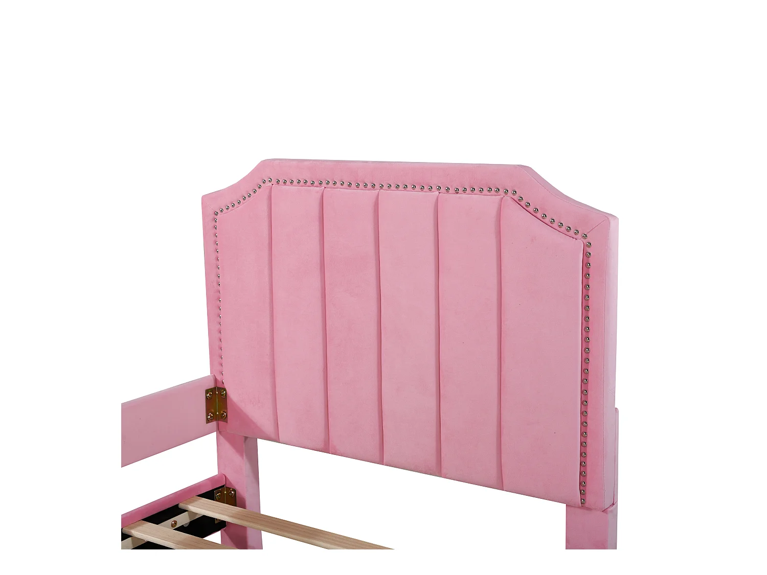 Lit enfant 90x200 cm - Lit ado avec dossier et sommier à lattes - flanelle rose - sans matelas