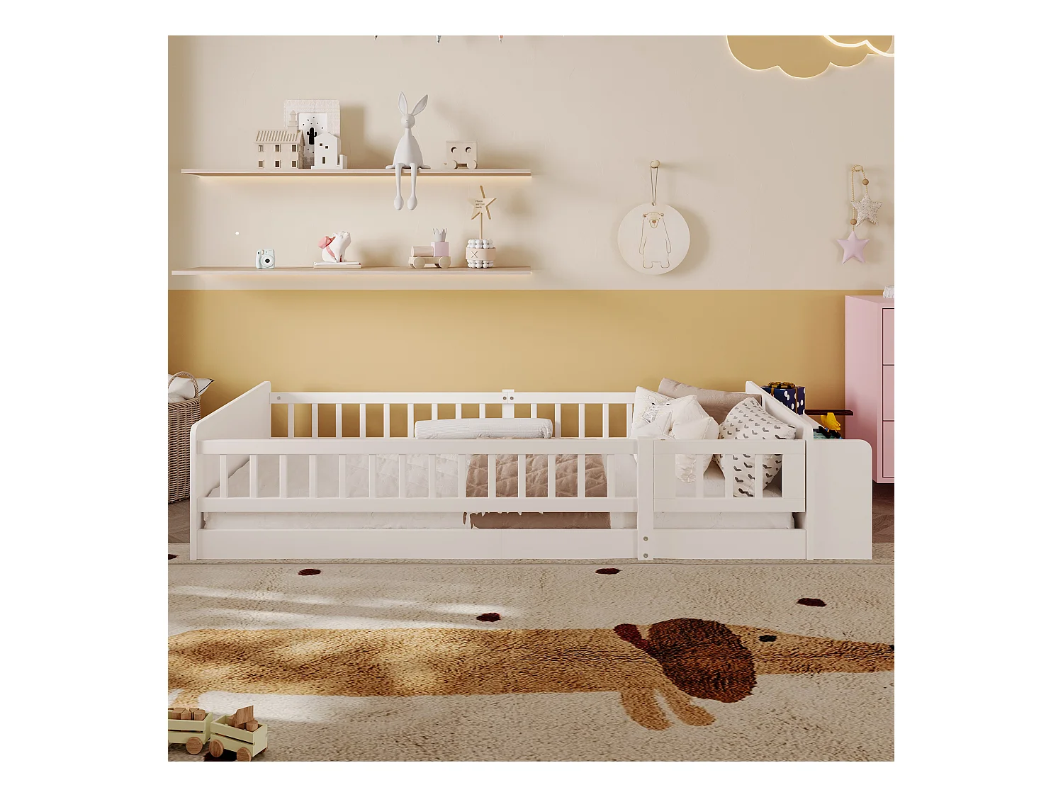 Cama infantil 90 x 200 cm - Cama juvenil con espacio de almacenaje abierto - madera blanca - sin colchón